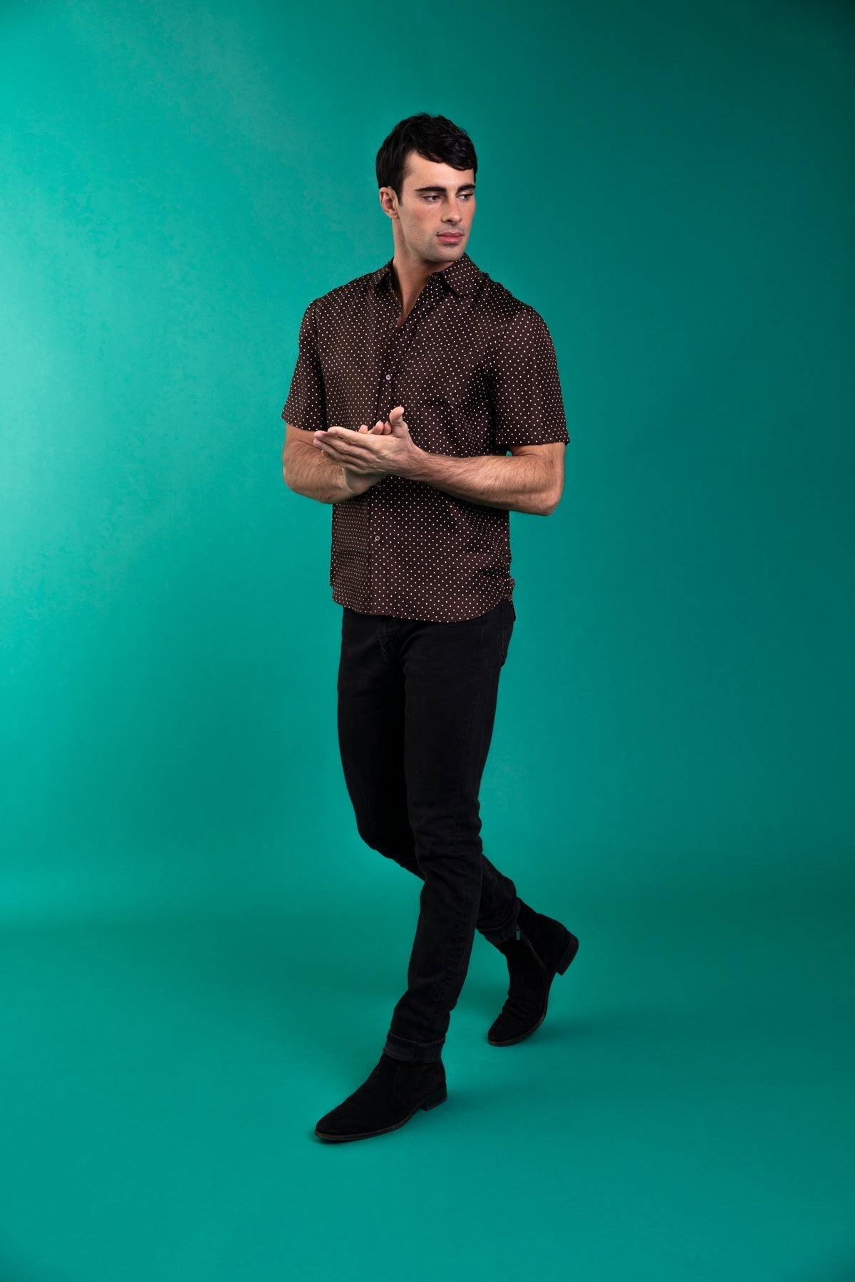 Boyfriend Silk Shirt Chocolate Dot 