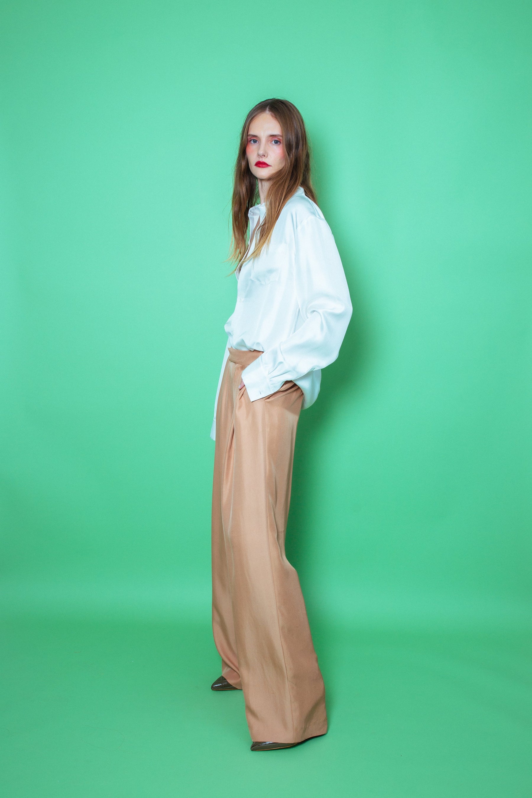 Ruben Long Sleeve Silk Shirt White 