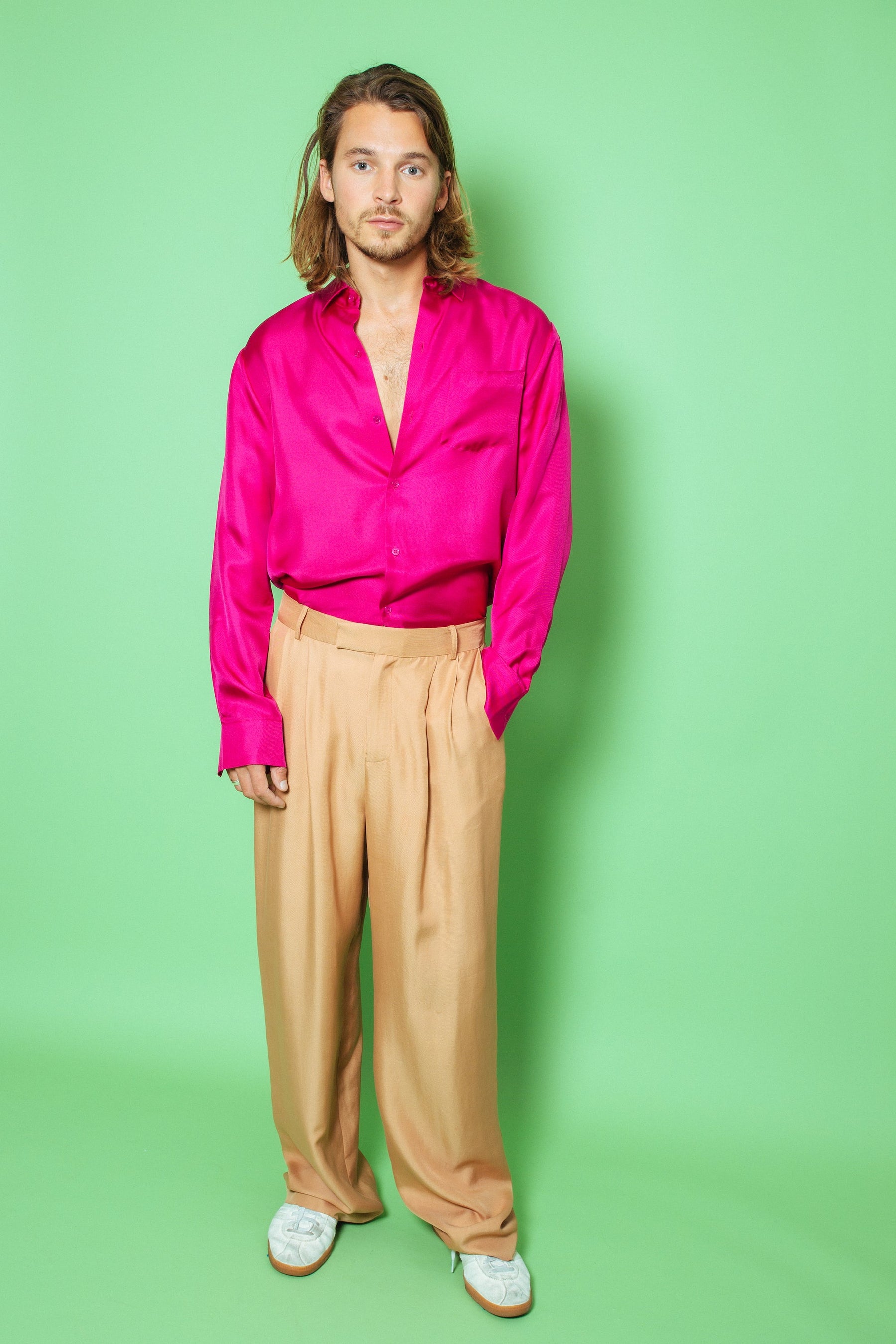 Ruben Long Sleeve Silk Shirt Fuscia 