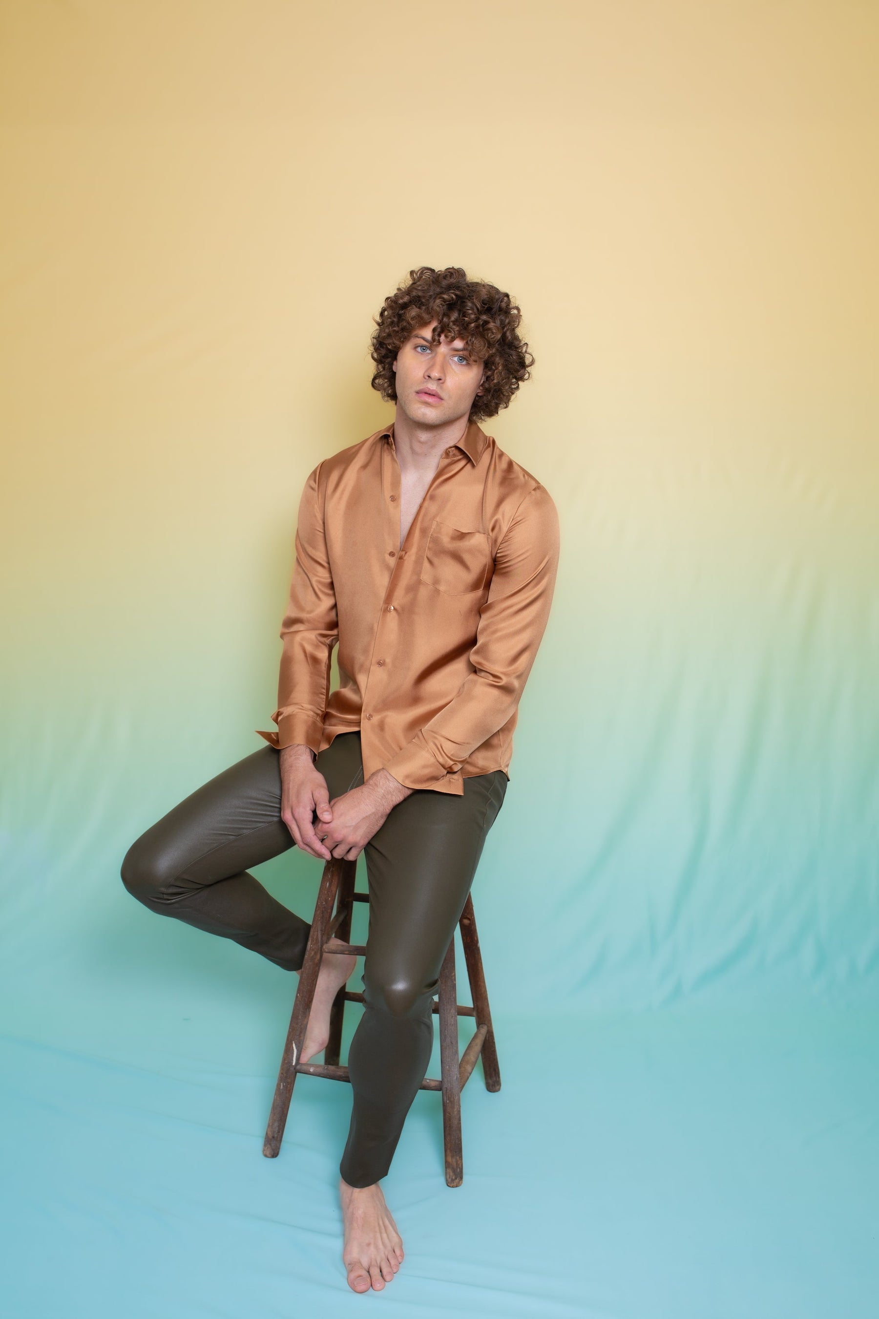 Ruben Long Sleeve Silk Shirt Toffee 