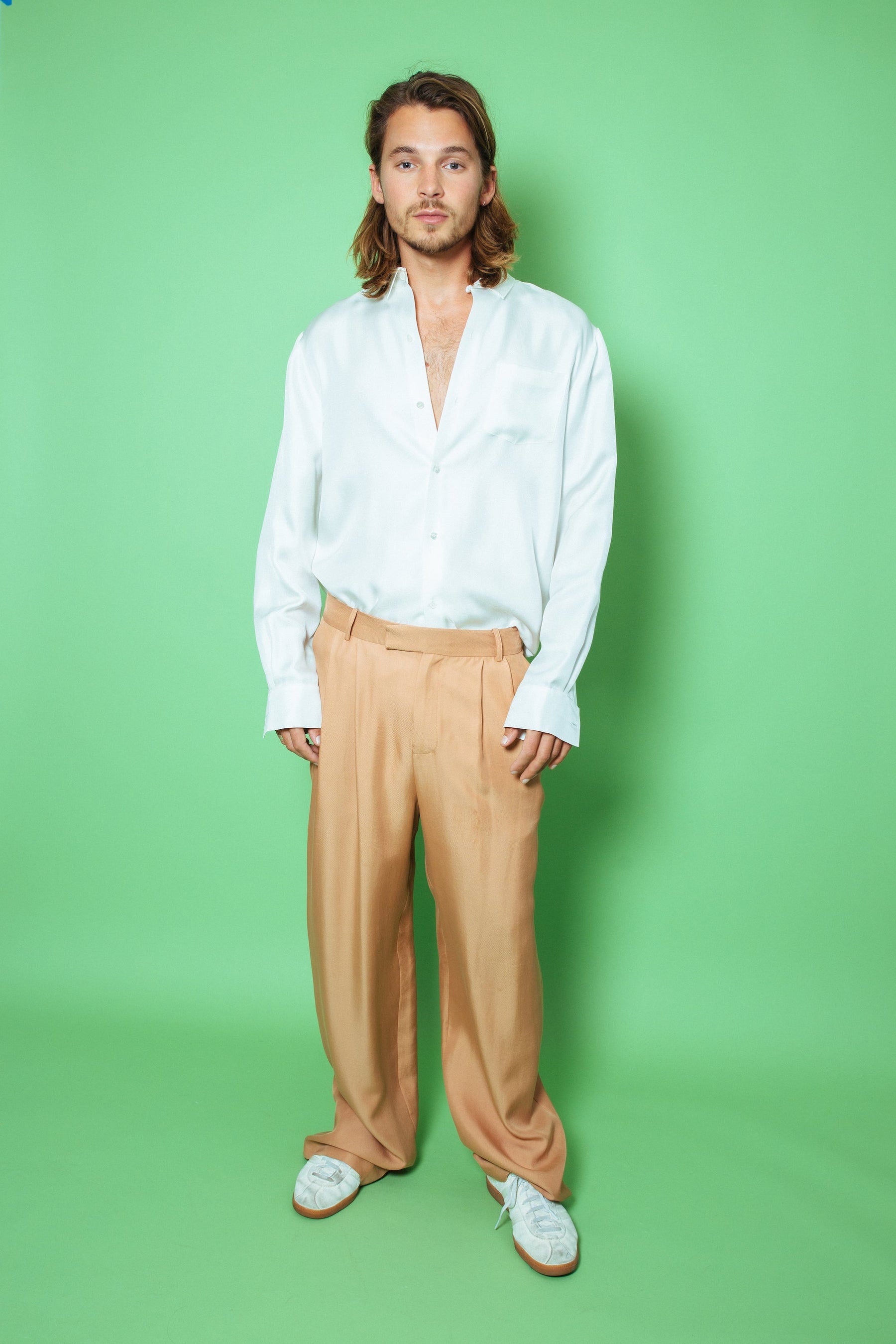 Ruben Long Sleeve Silk Shirt White 