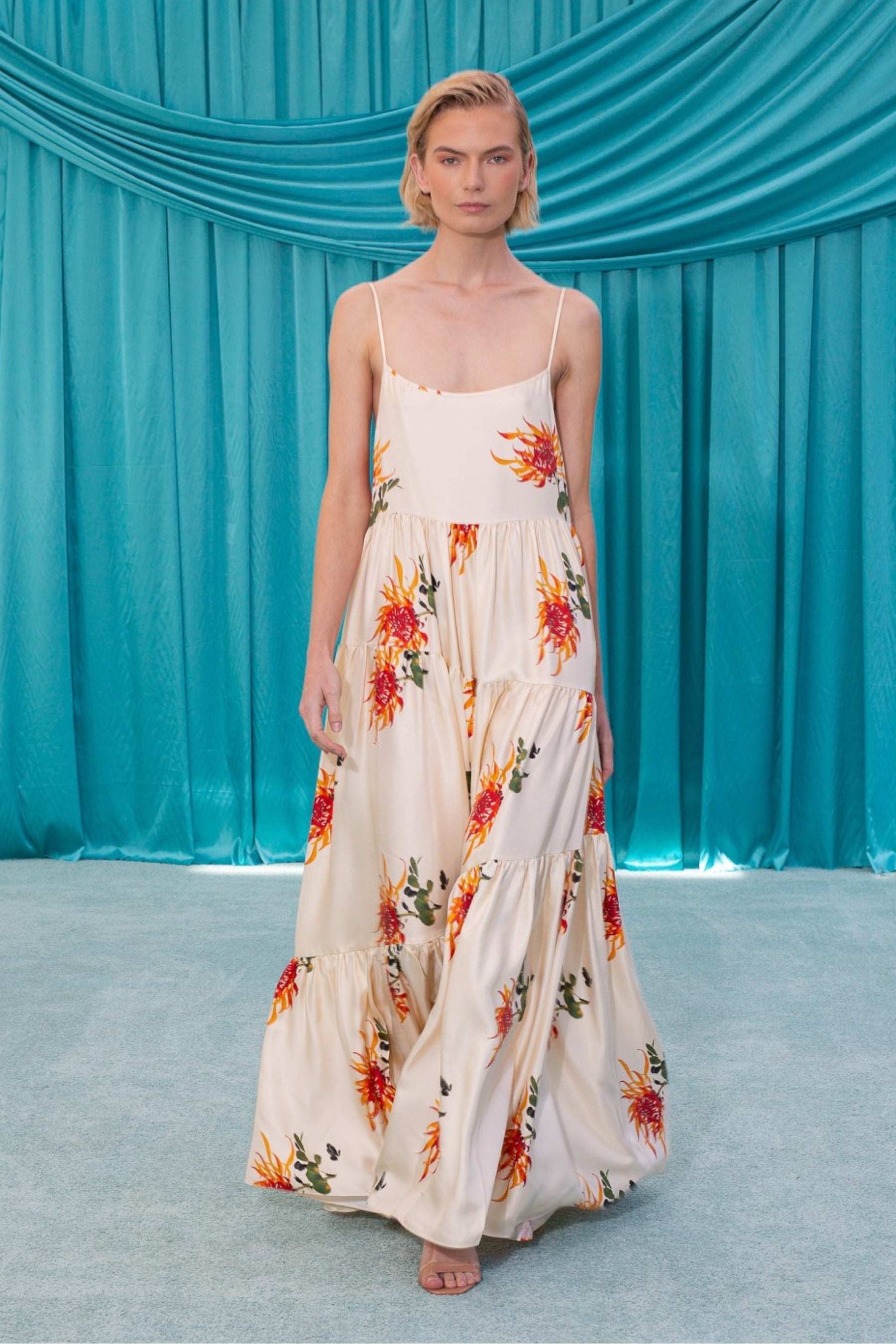 Malibu Silk Maxi Dress Orange Chrysanthemum