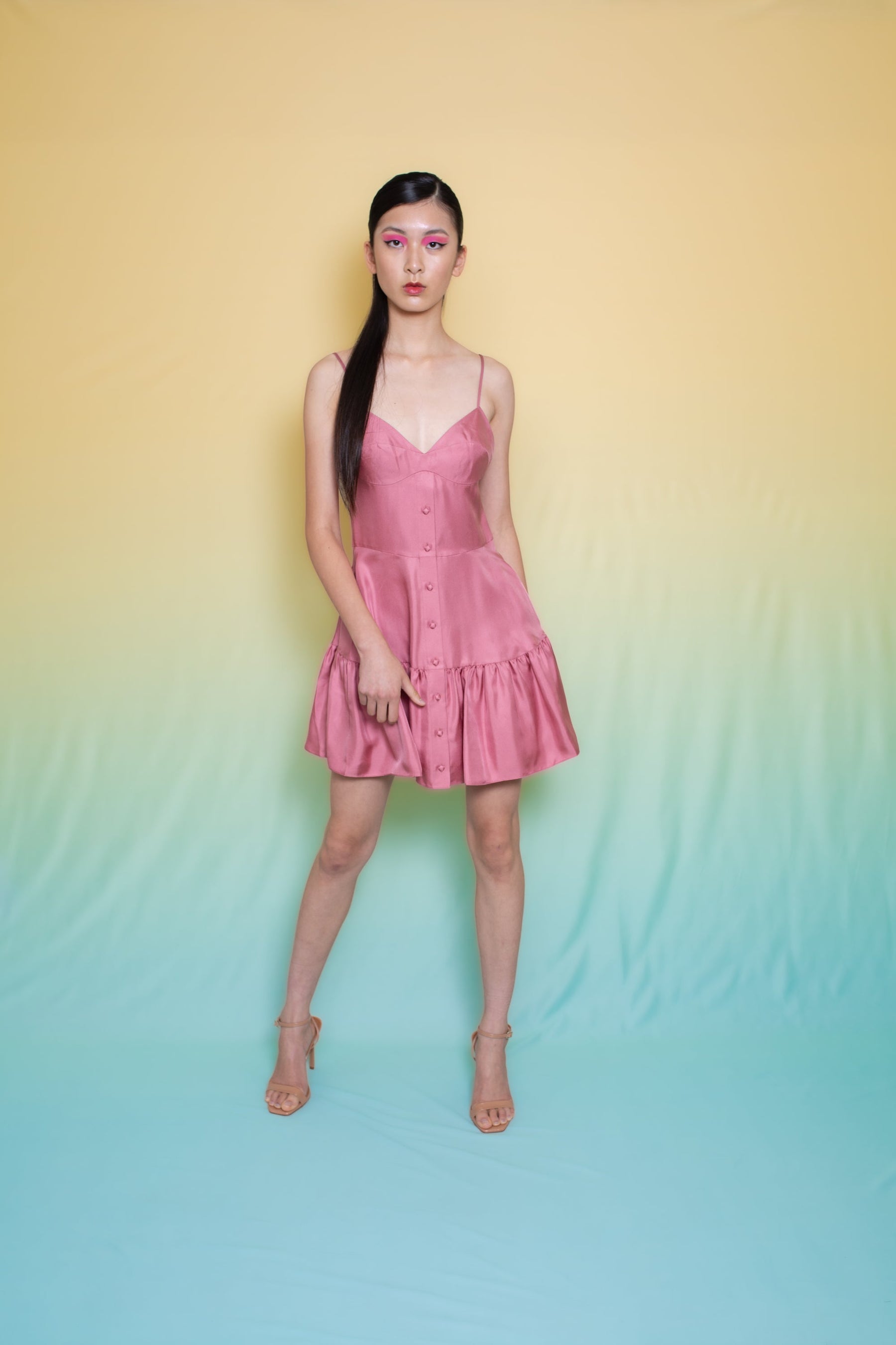 Del Mar Silk Short Dress Peach