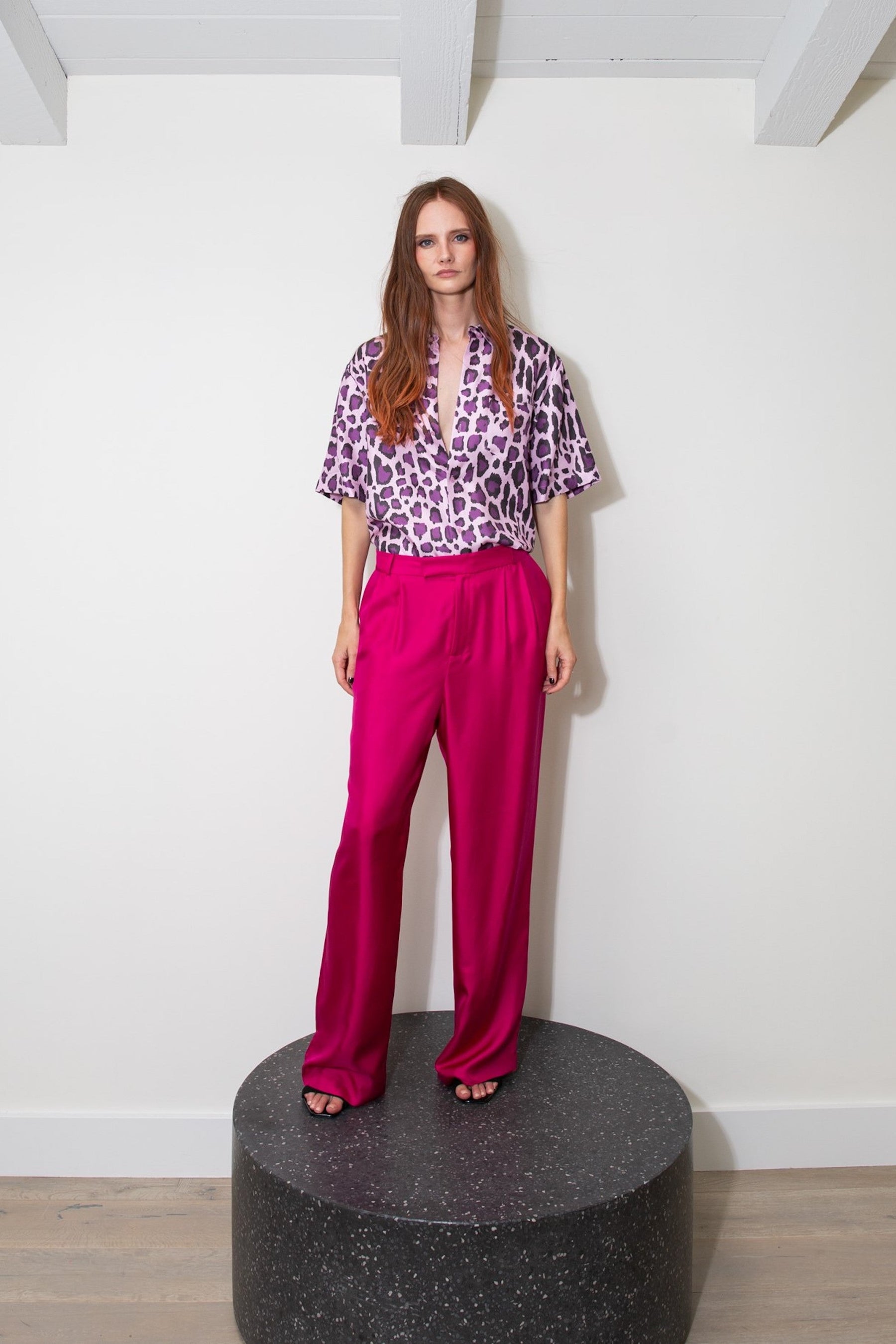 Boyfriend Silk Shirt Violet Jaguar 