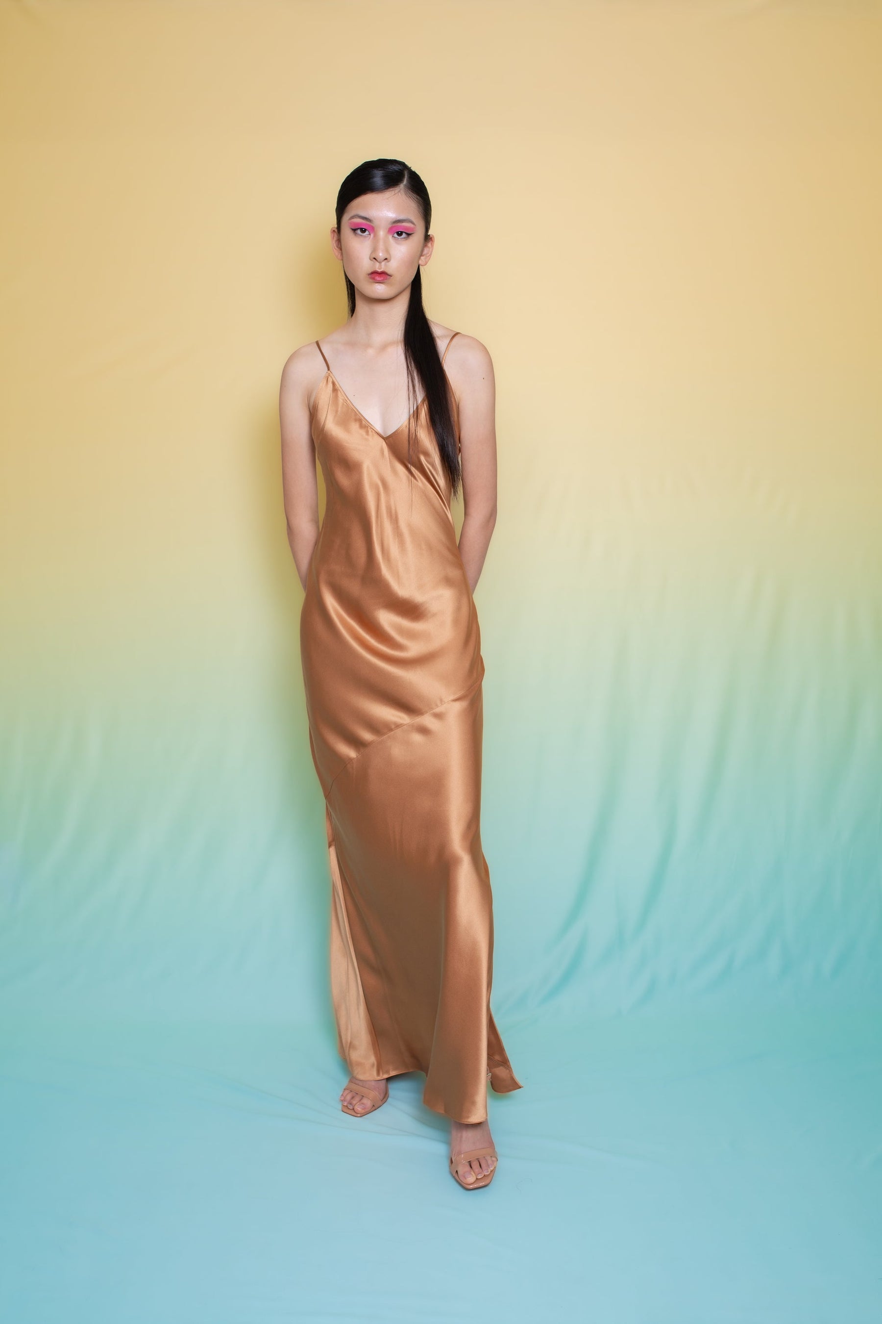 Lotus Bias Cut Silk Slip Dress Toffee