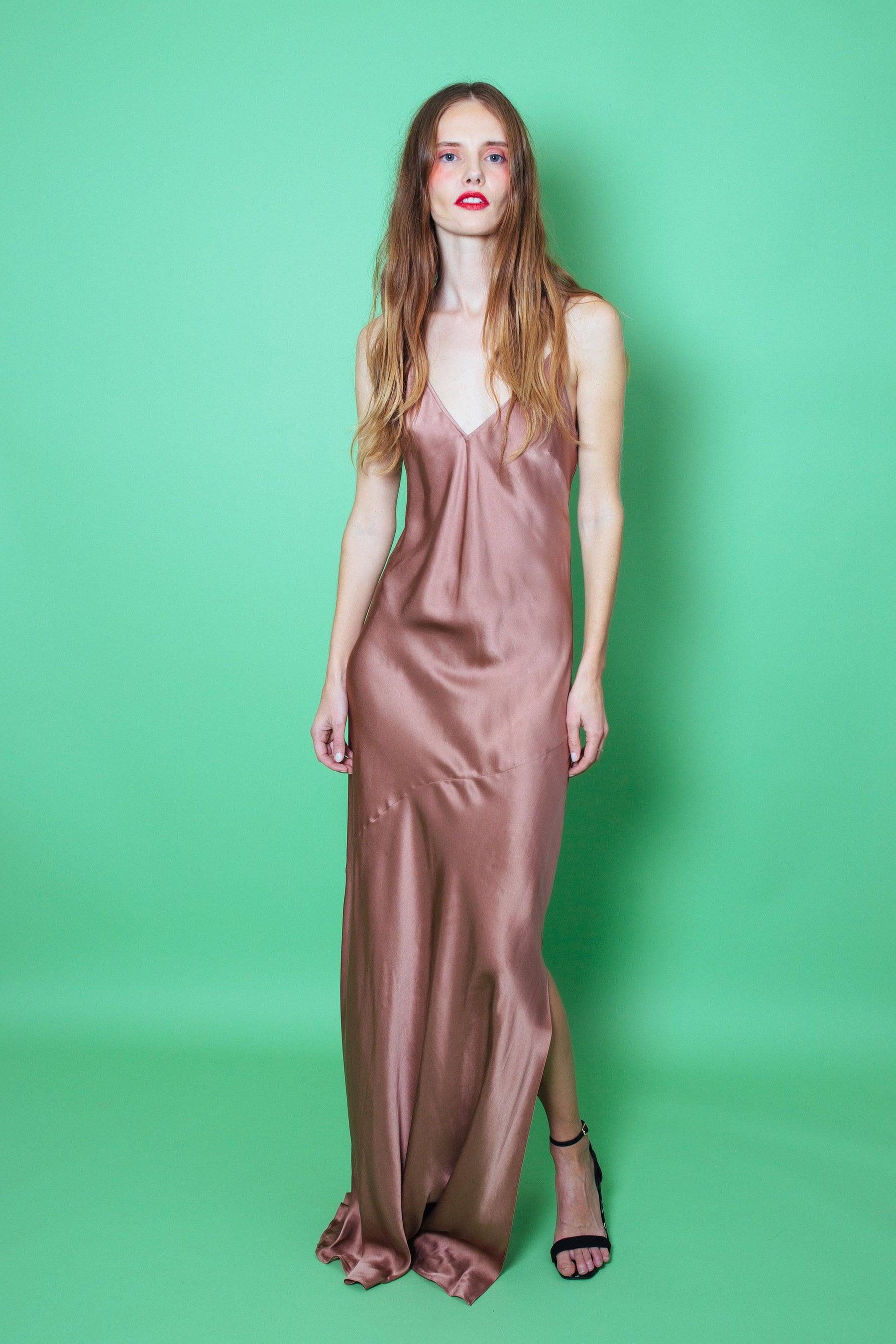 Lotus Bias Cut Silk Slip Dress Mink