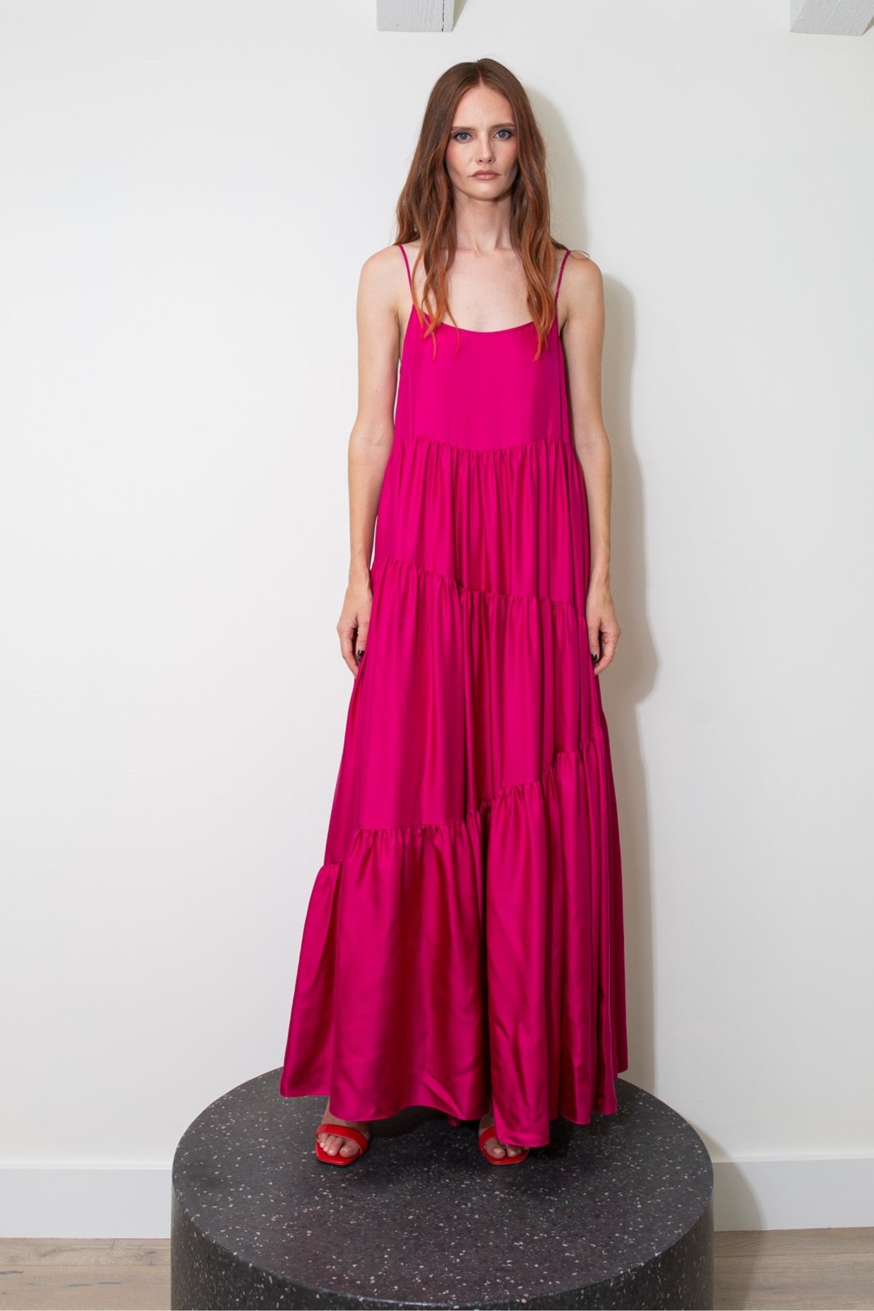 Malibu Silk Maxi Dress Fuscia