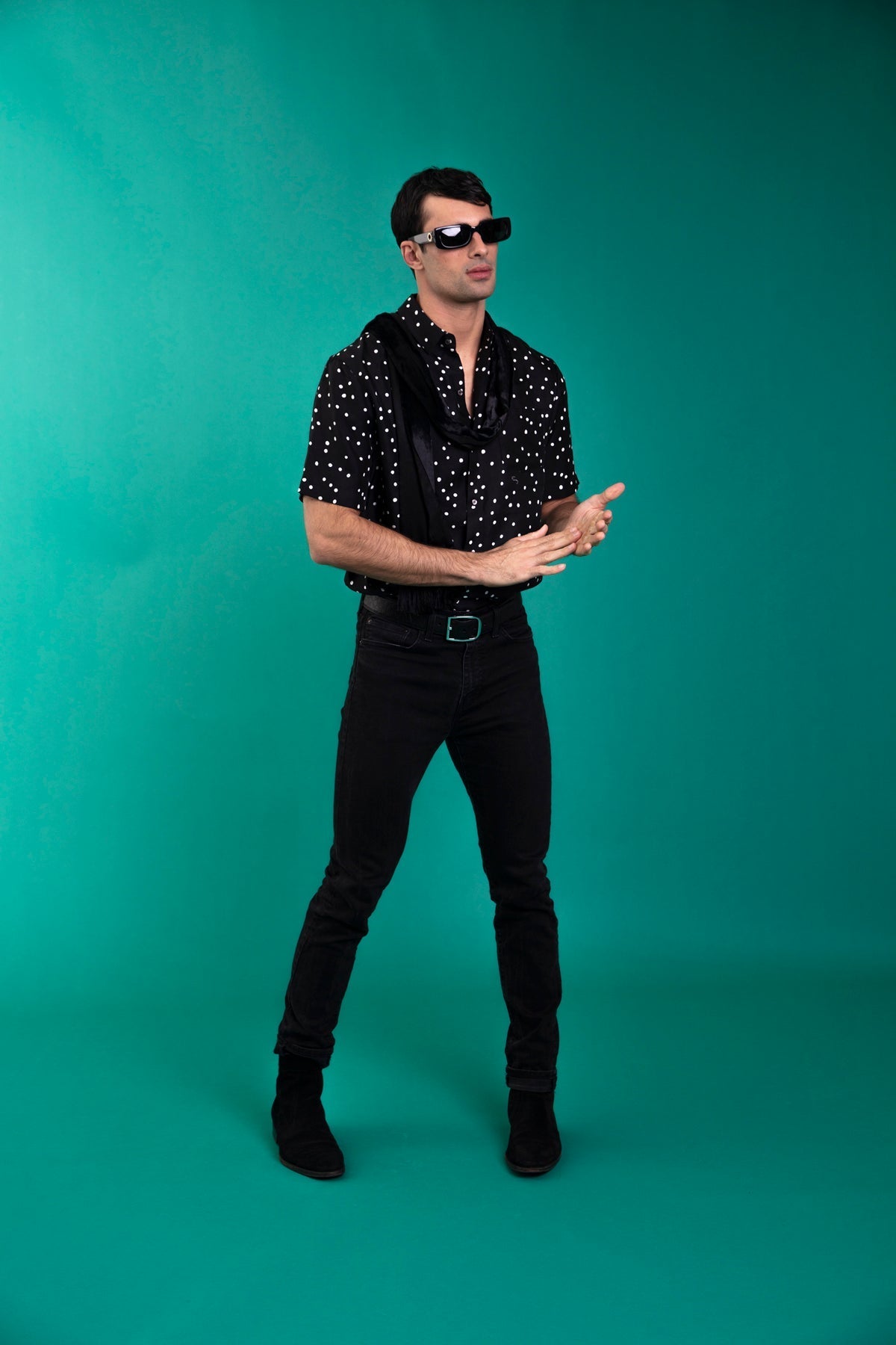 Boyfriend Silk Shirt Black Dalmatian 