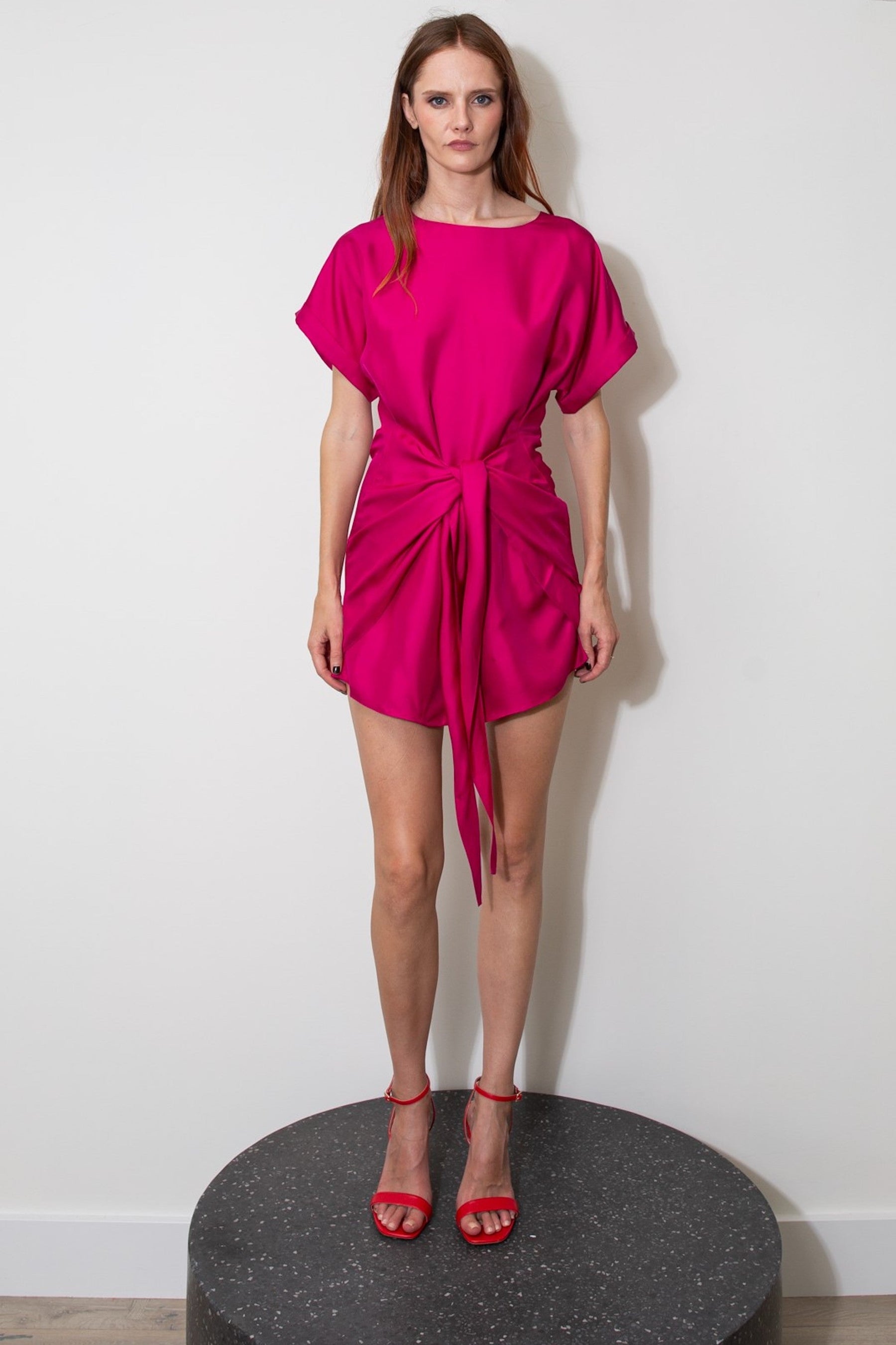 Laurel Silk Dress Fuscia