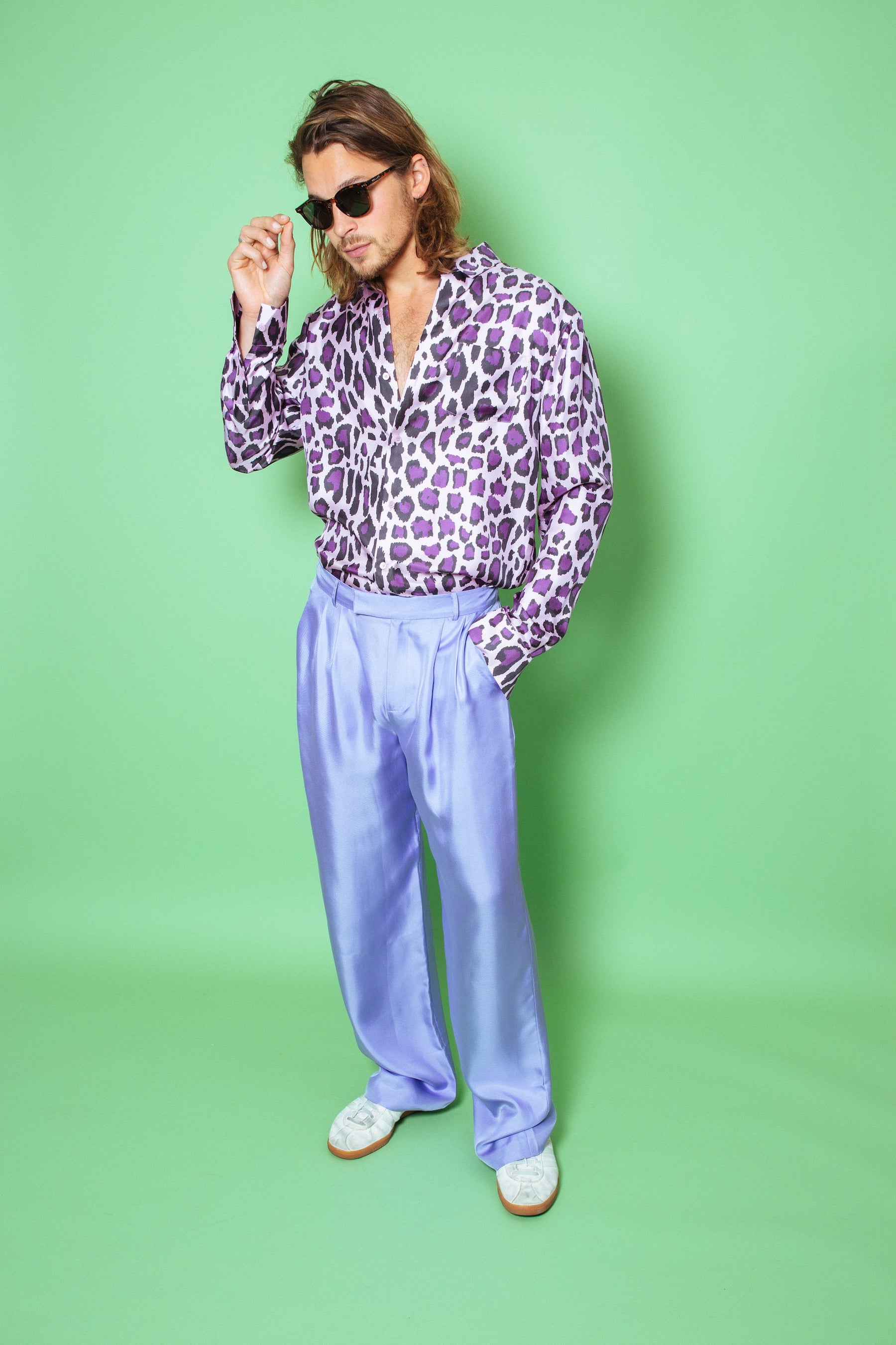 Ruben Long Sleeve Silk Shirt Violet Jaguar 