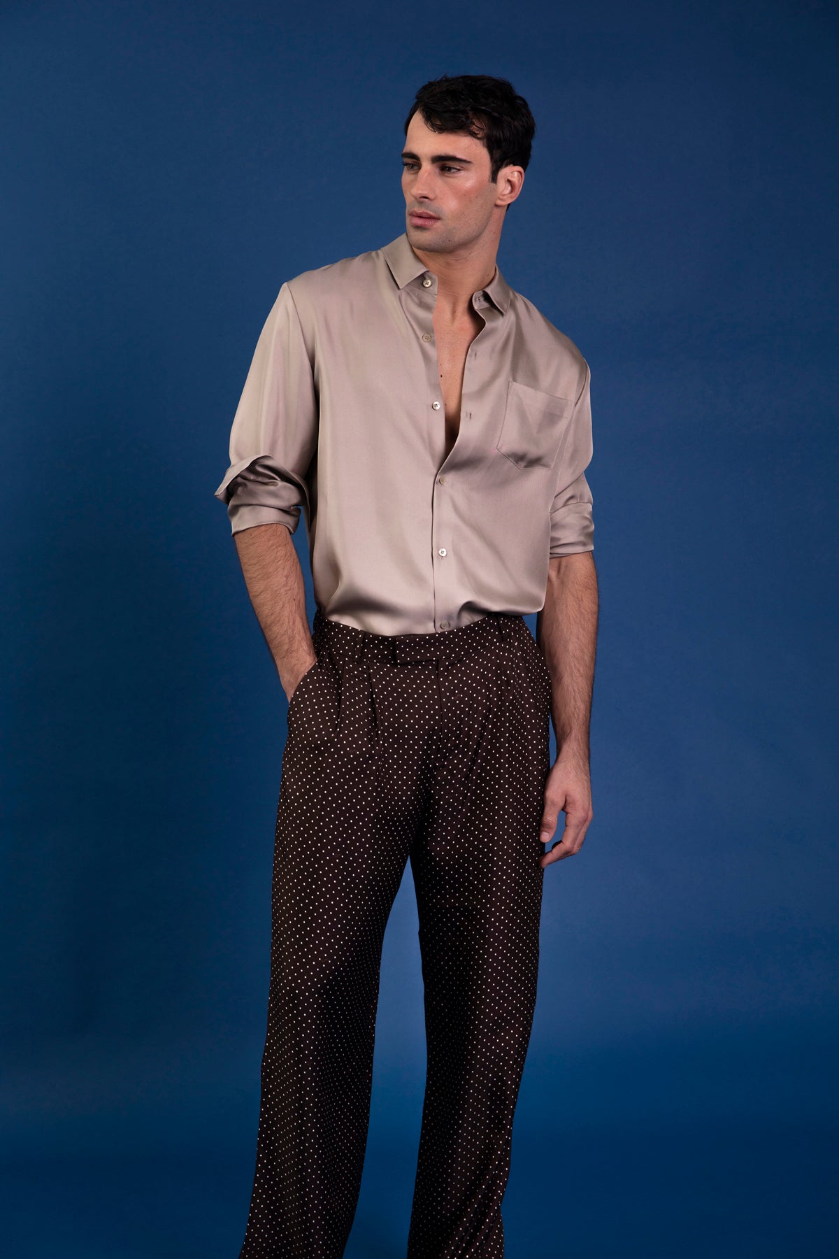 Salinas Silk Trouser Chocolate Dot 