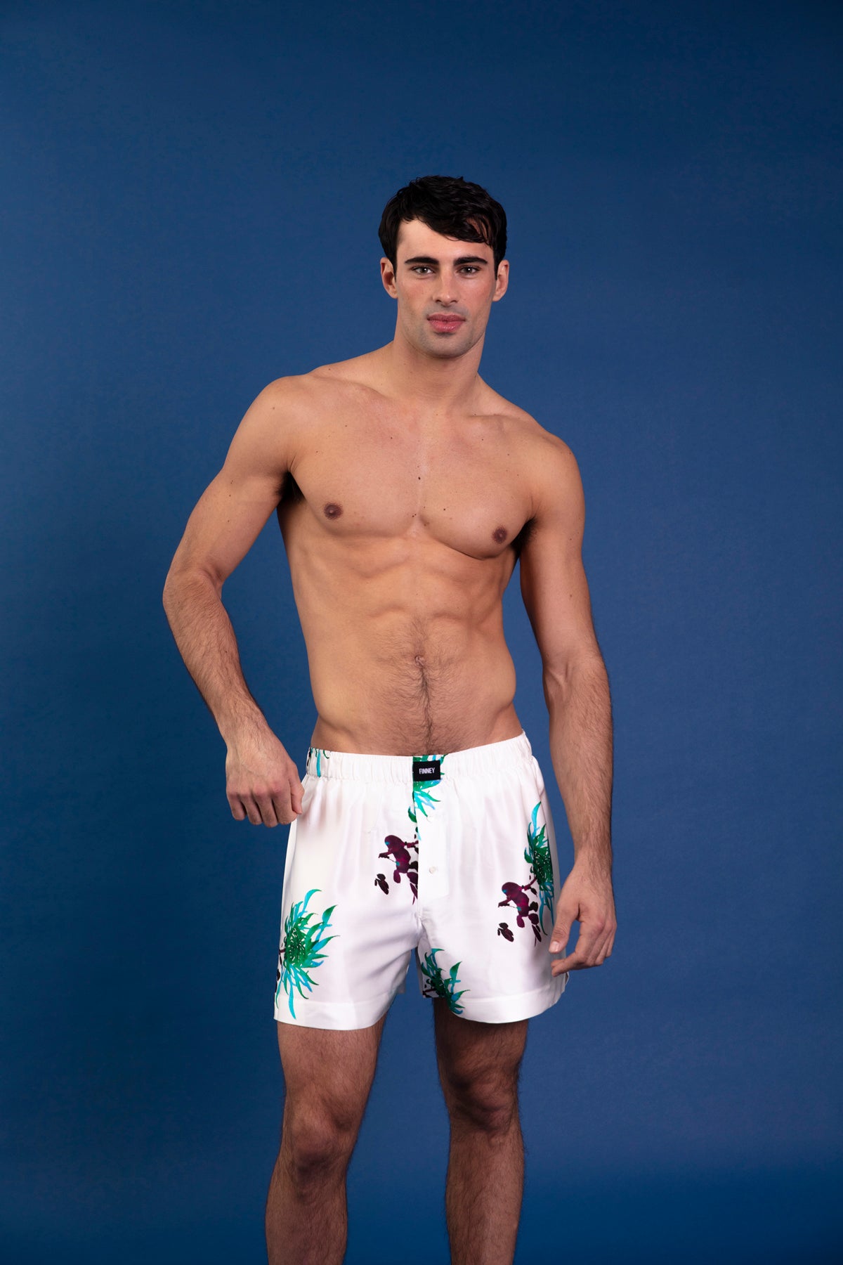 Le Weekend Silk Boxer Blue Chrysanthemum 