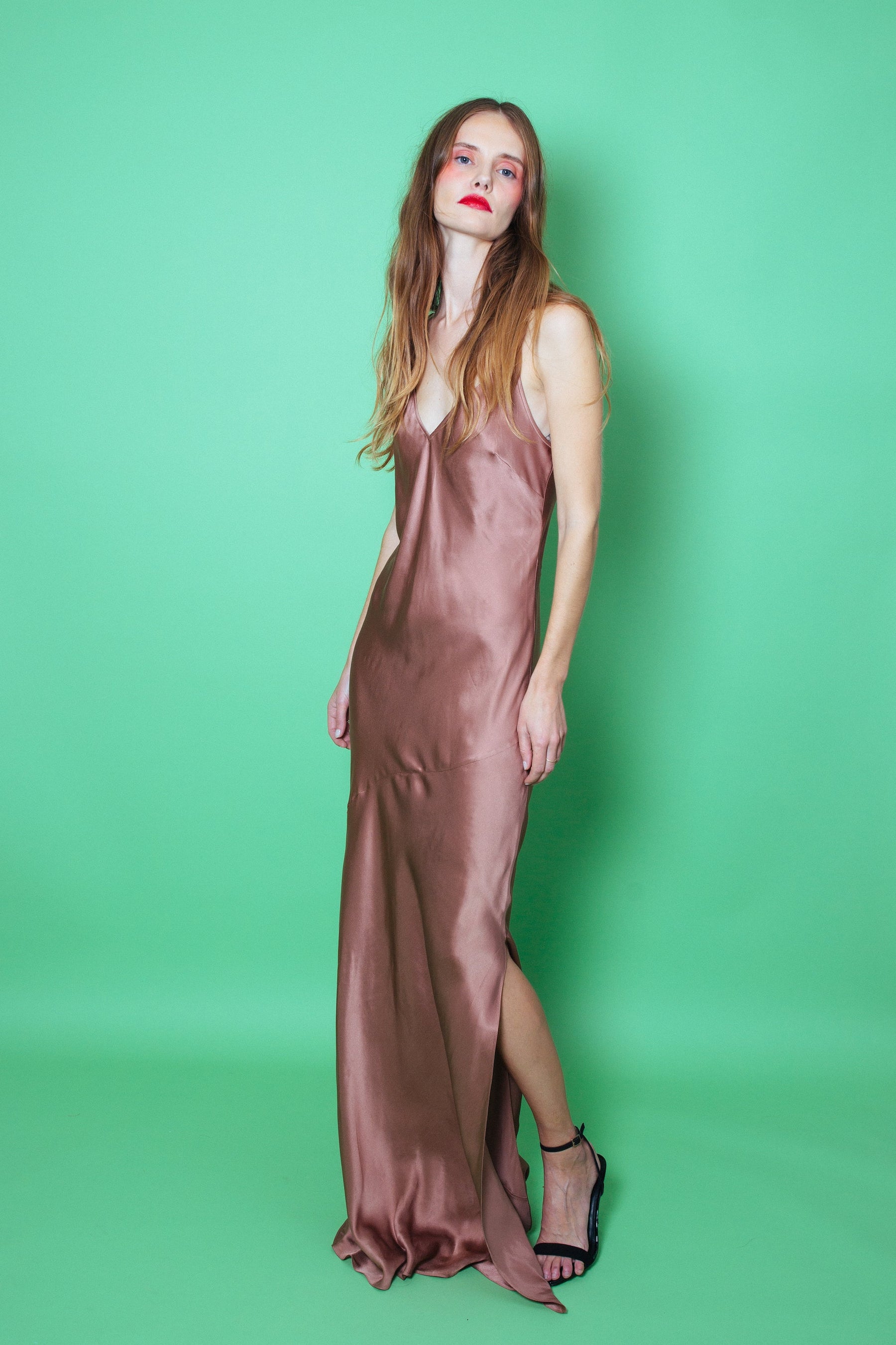 Lotus Bias Cut Silk Slip Dress Mink