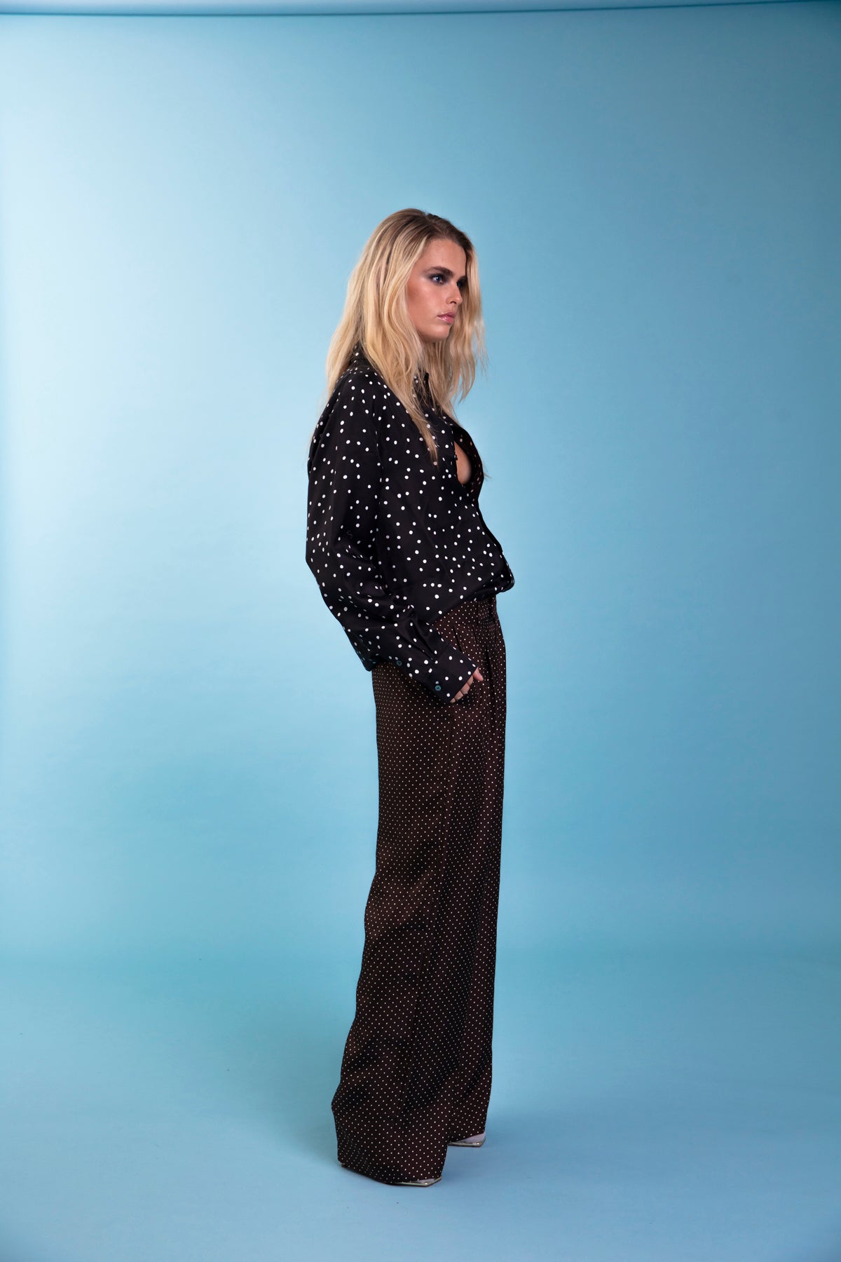 Ruben Long Sleeve Silk Shirt Black Dalmatian 