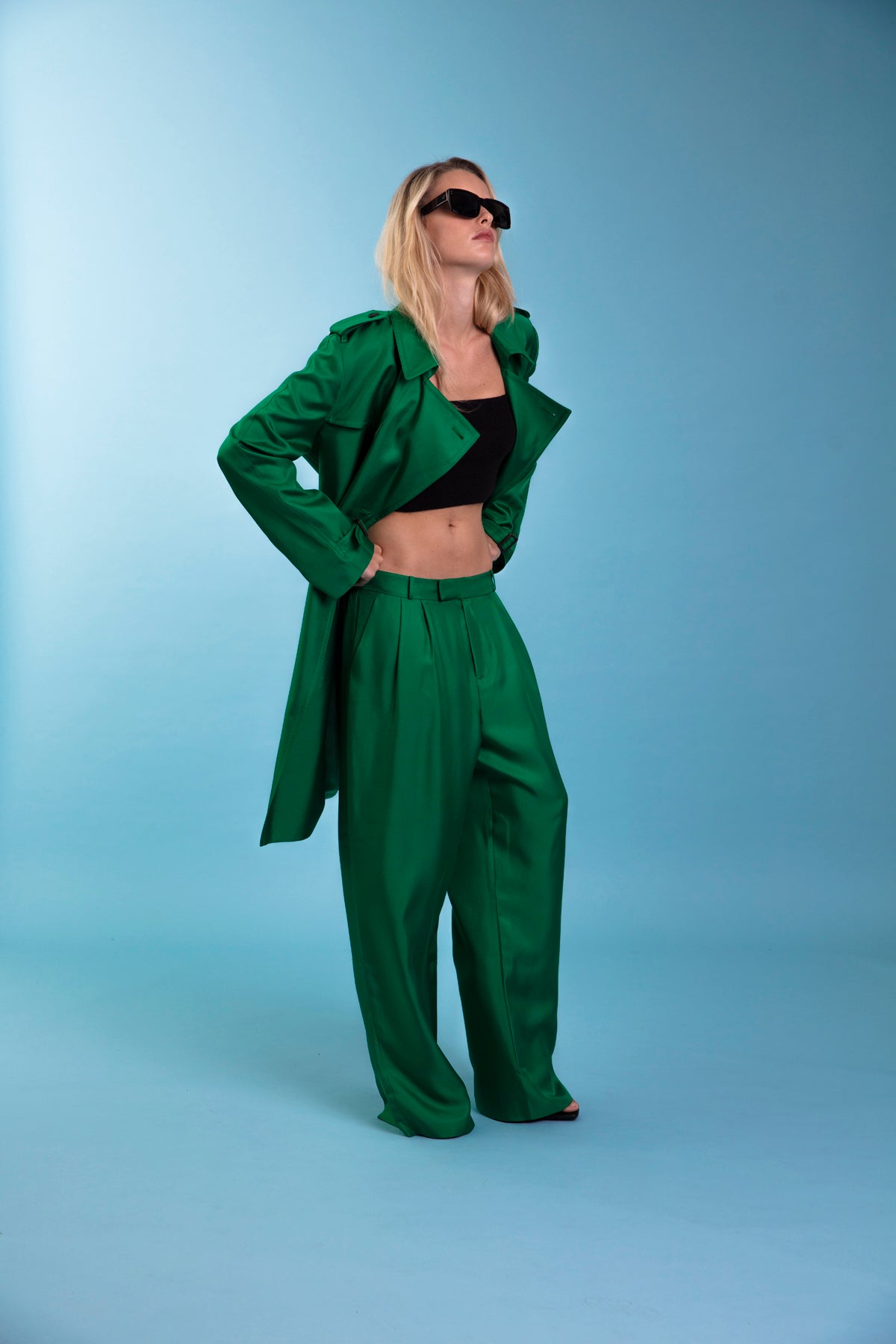 Mako Silk Trench Emerald 