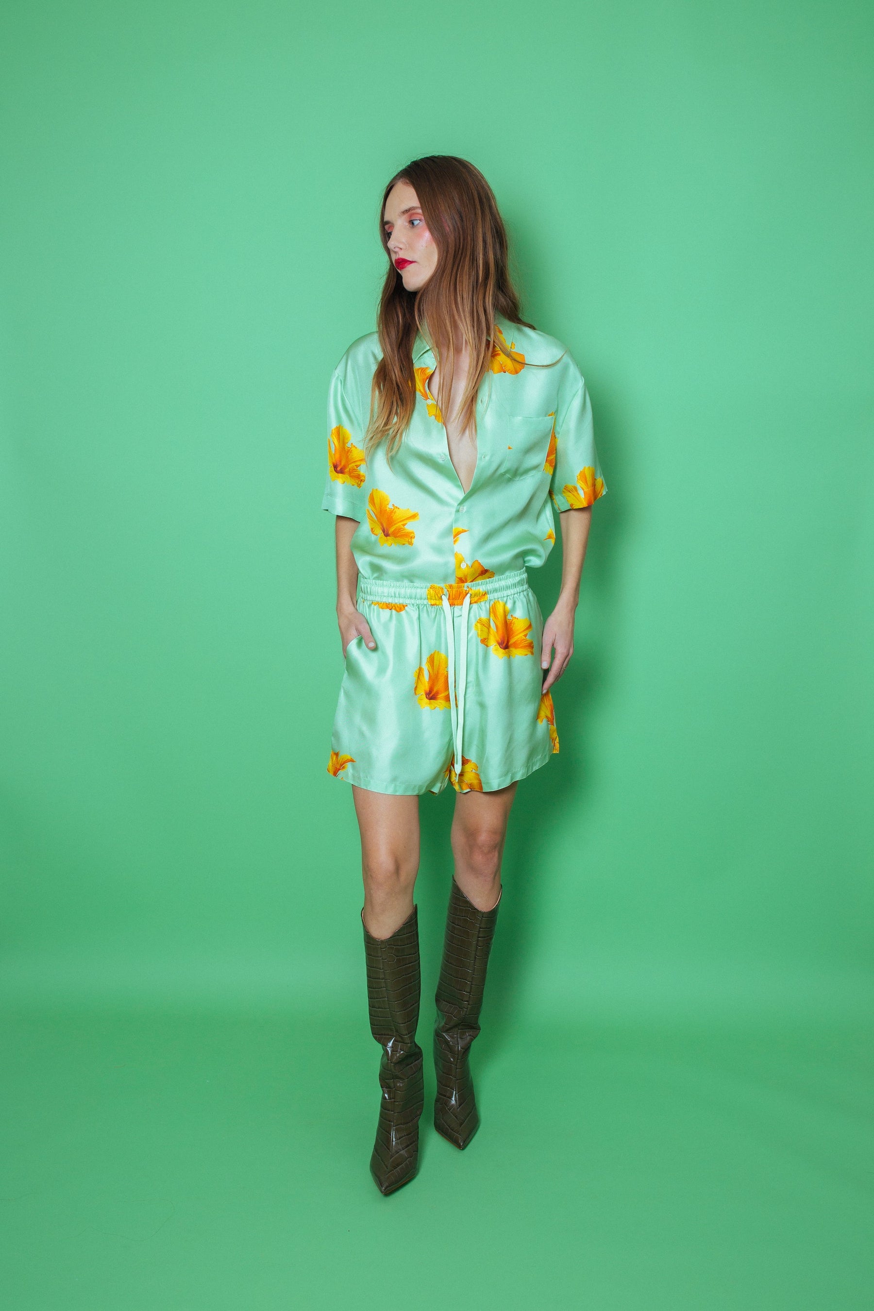 Paolo Silk Short Pistachio Hawaii 