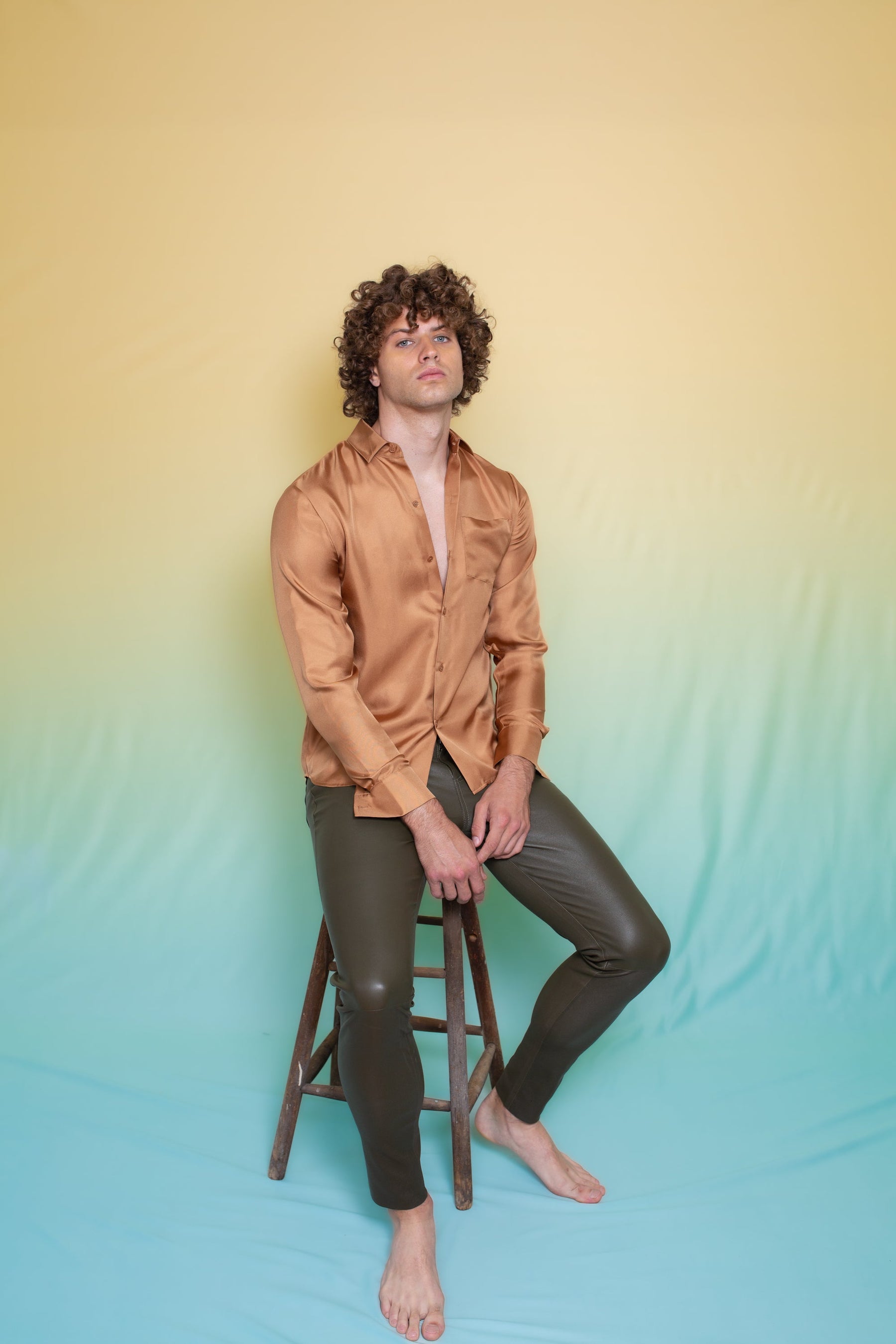 Ruben Long Sleeve Silk Shirt Toffee 