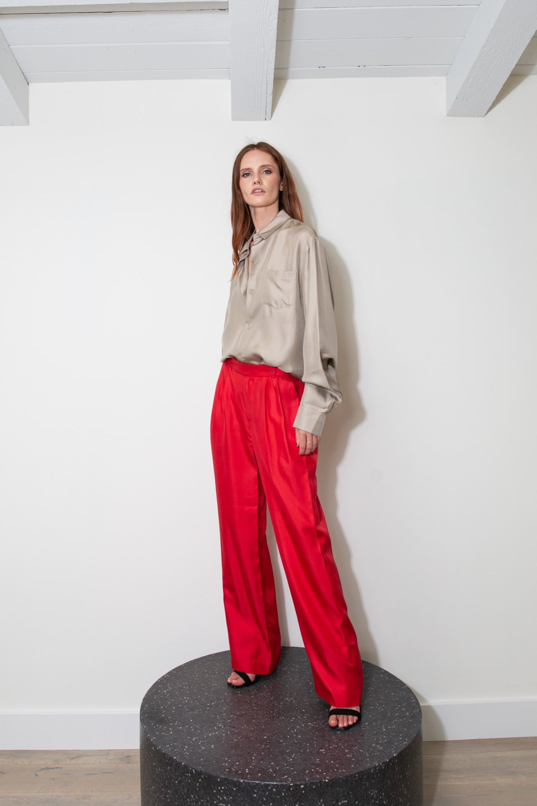 Ruben Long Sleeve Silk Shirt Bone 