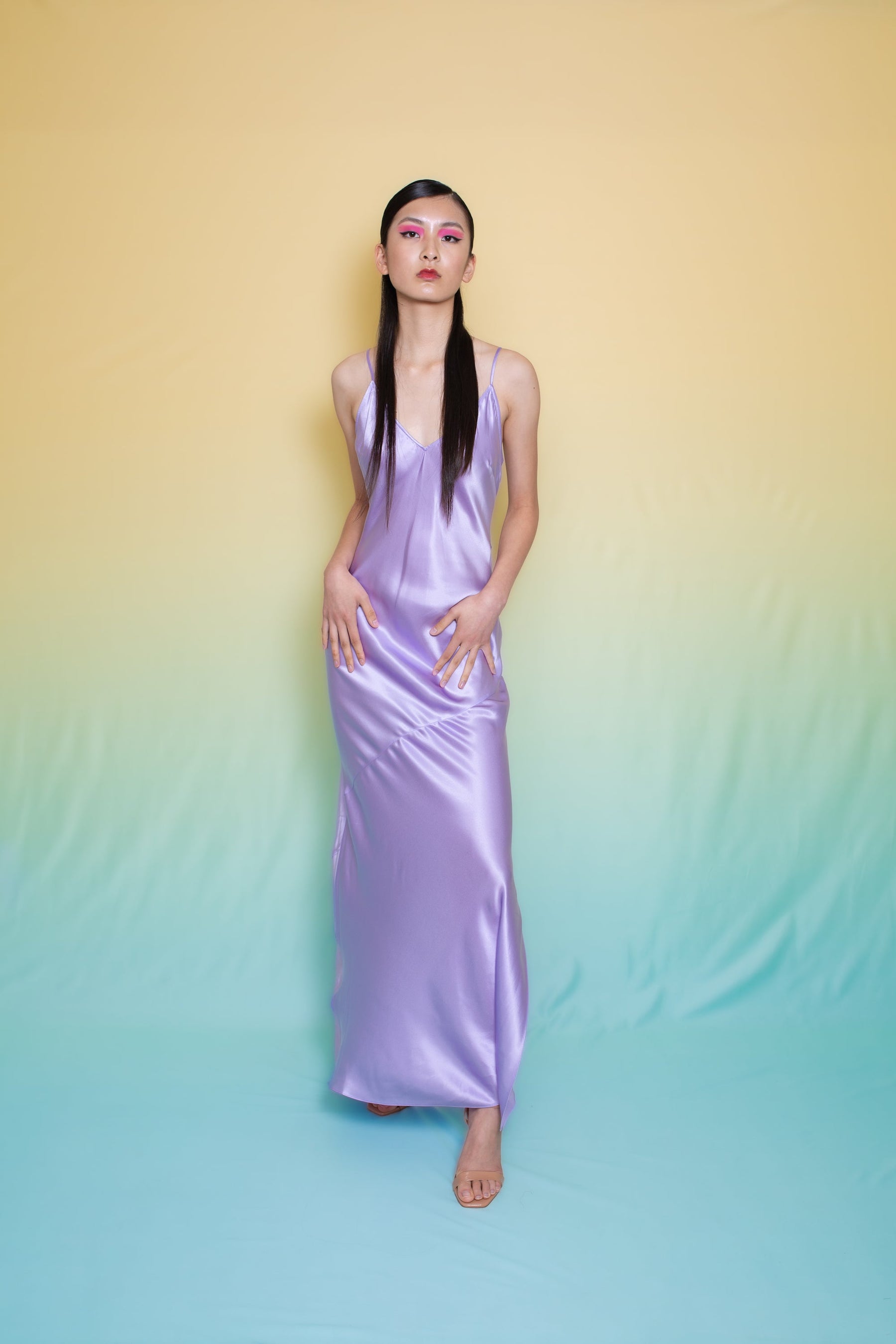 Lotus Bias Cut Silk Slip Dress Lilac
