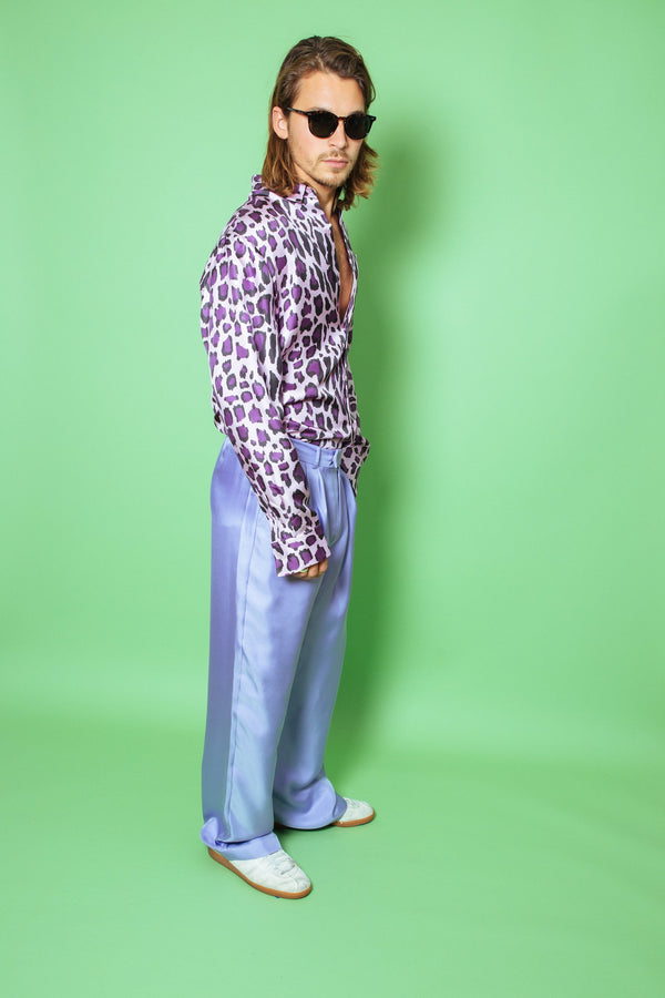 Ruben Long Sleeve Silk Shirt Violet Jaguar 