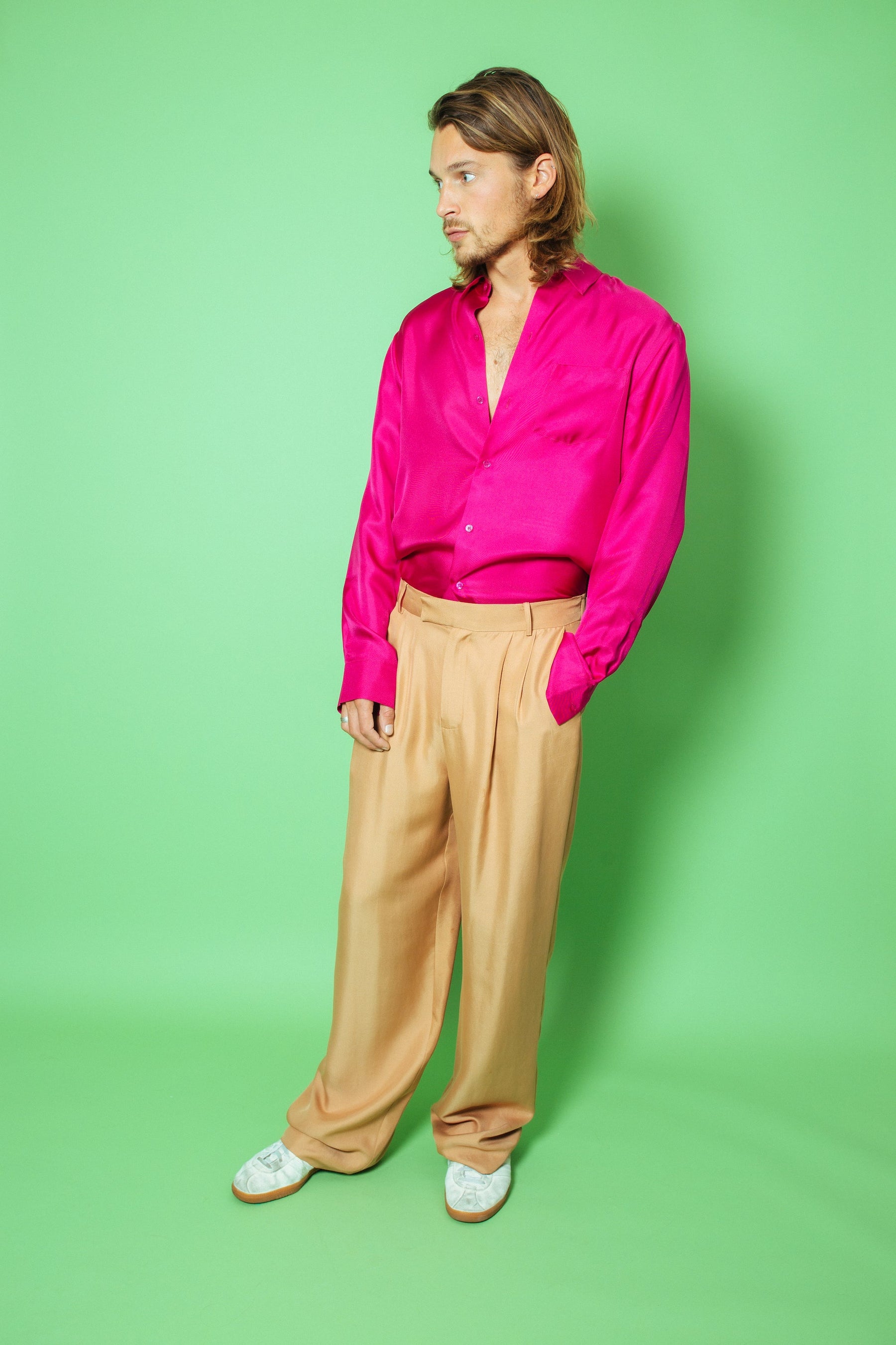 Ruben Long Sleeve Silk Shirt Fuscia 