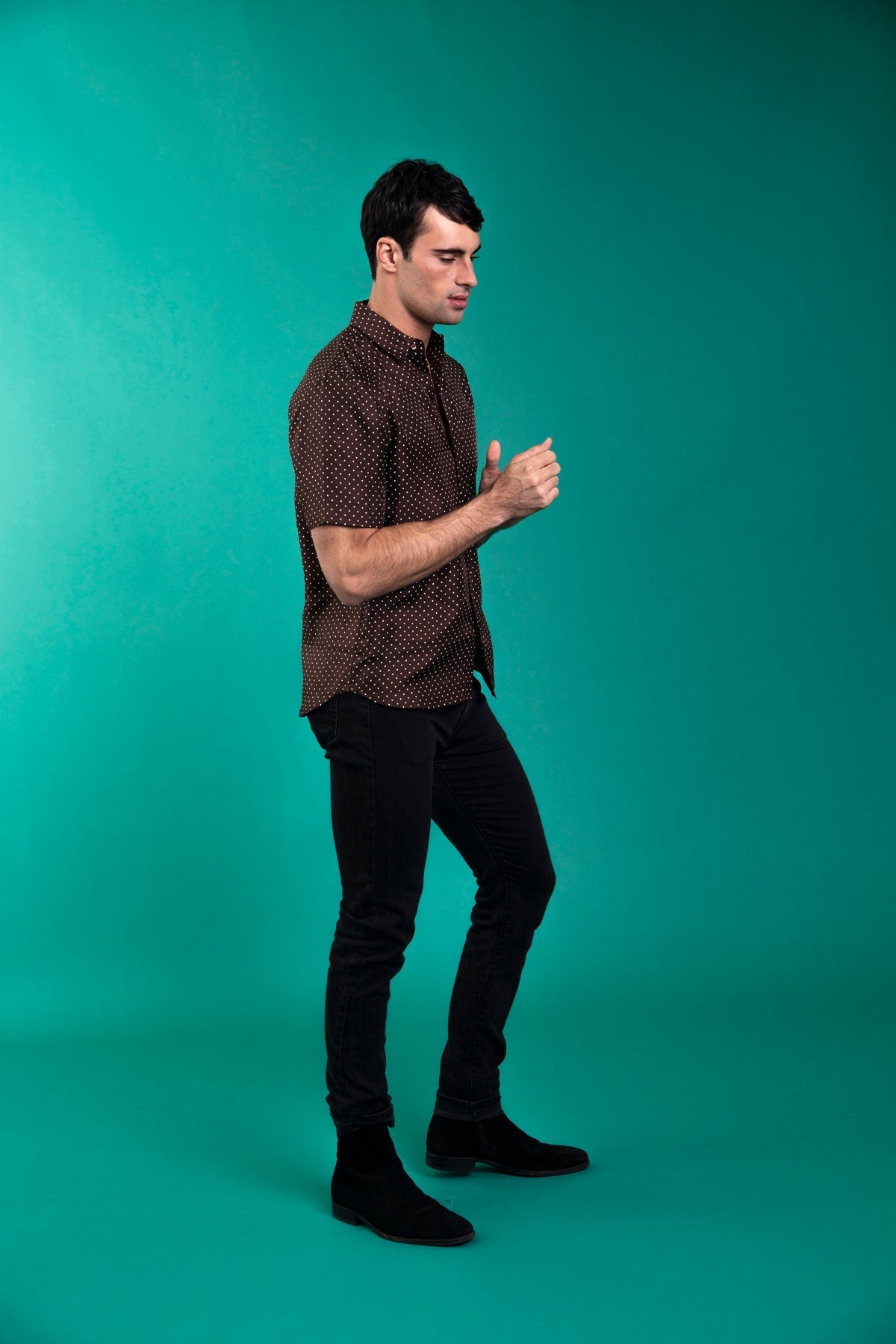 Boyfriend Silk Shirt Chocolate Dot 