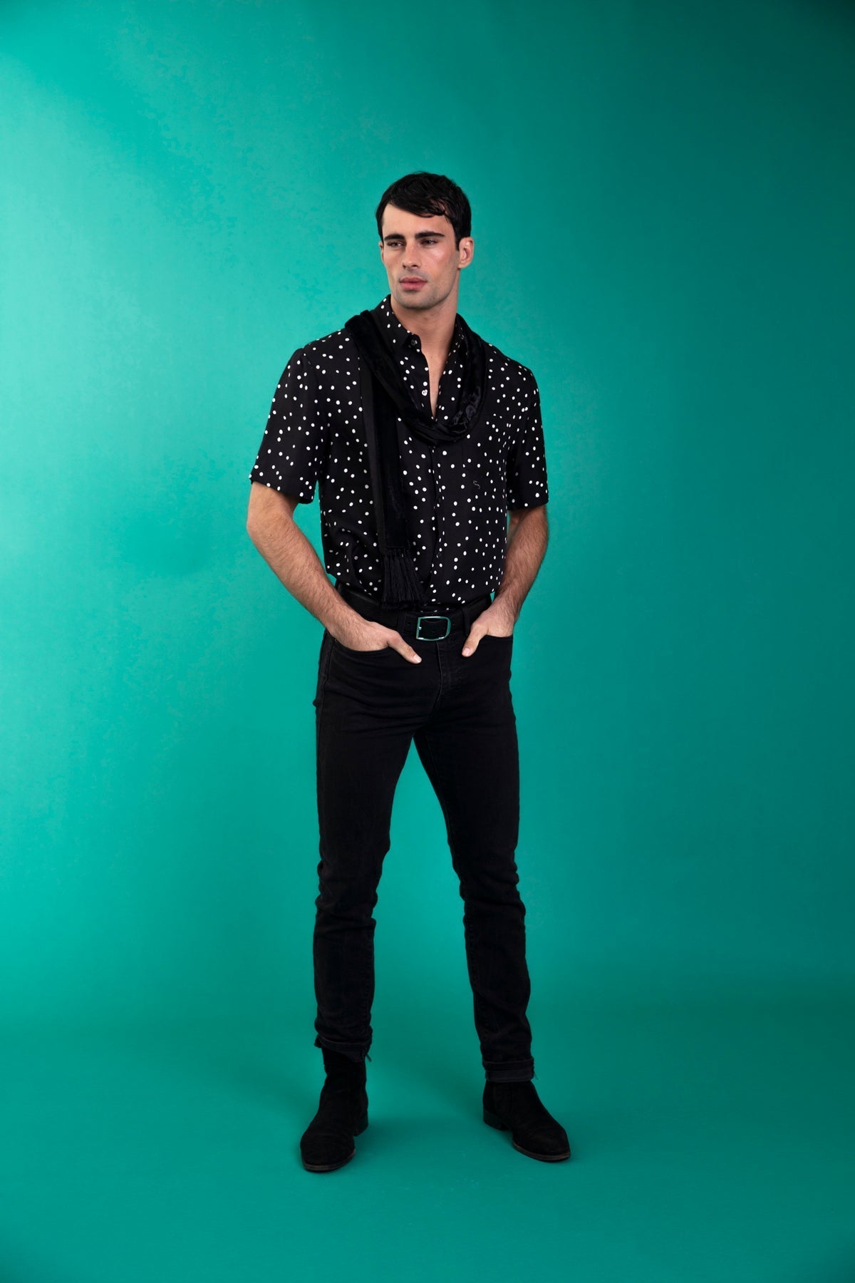 Boyfriend Silk Shirt Black Dalmatian 