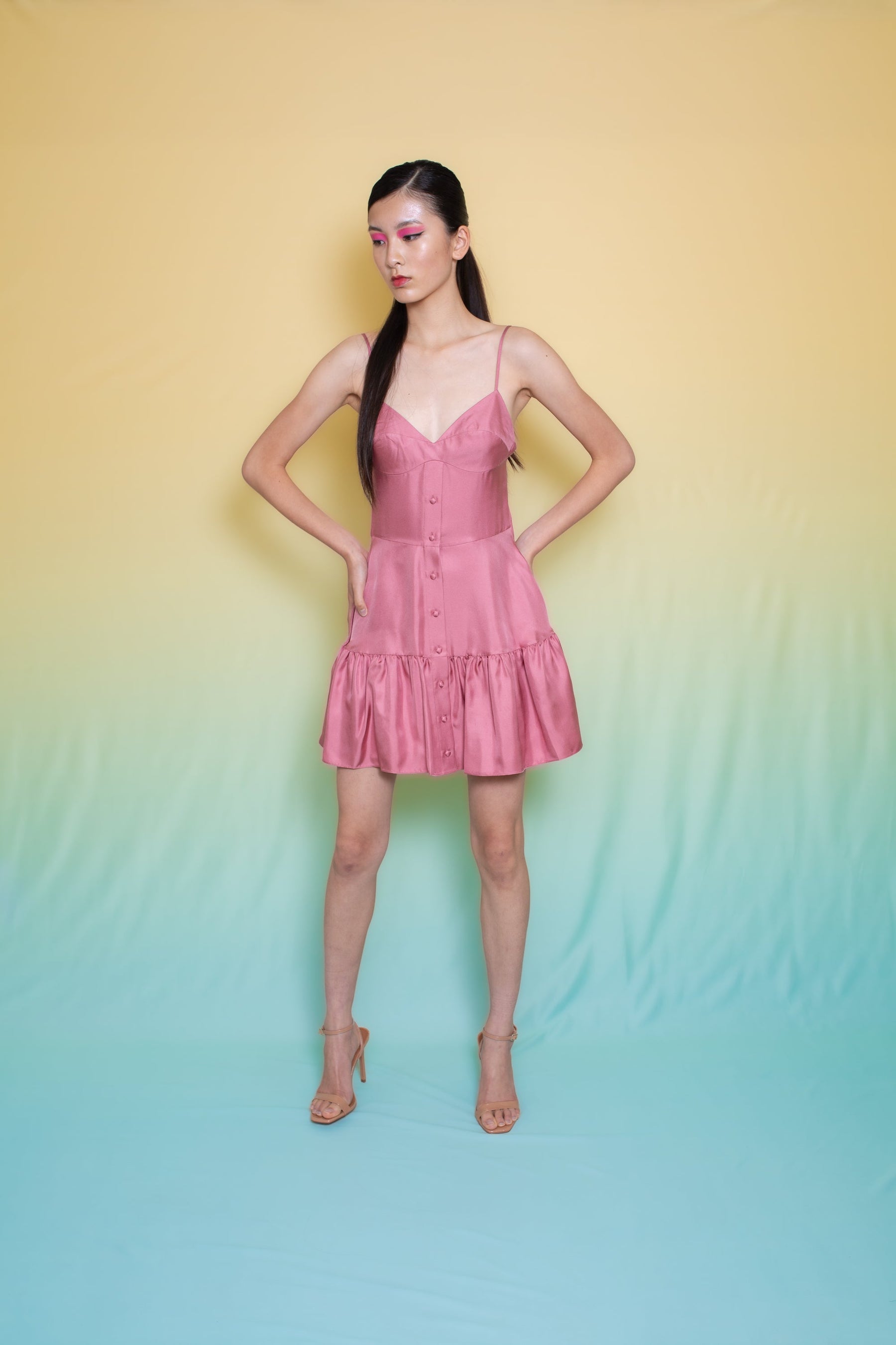 Del Mar Silk Short Dress Peach