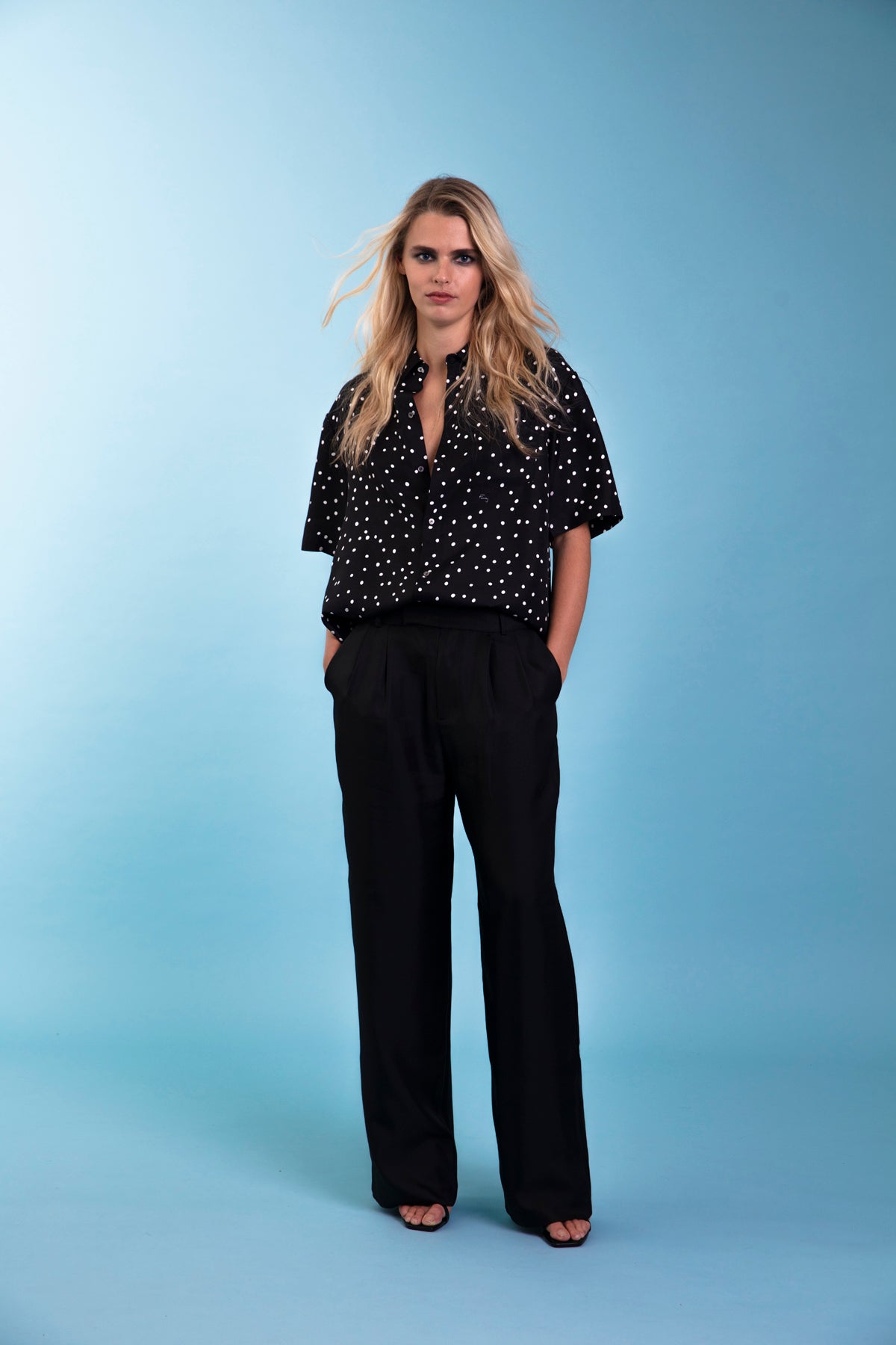 Boyfriend Silk Shirt Black Dalmatian 