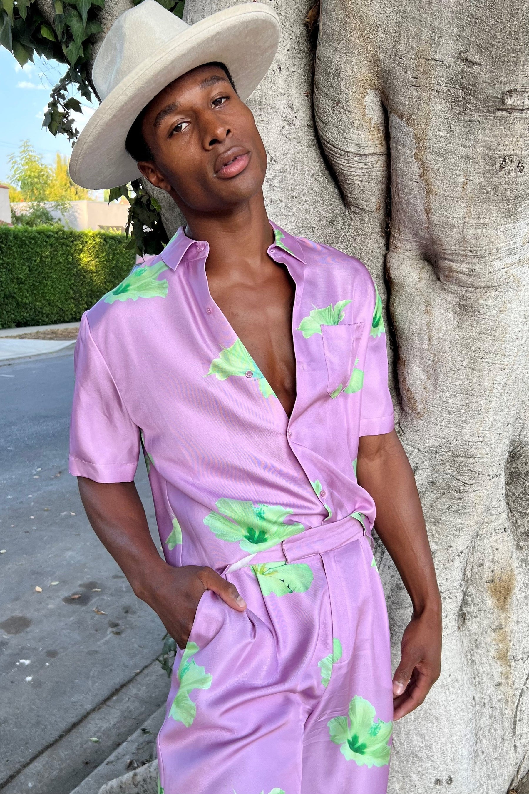 Boyfriend Silk Shirt Lilac Hawaii 