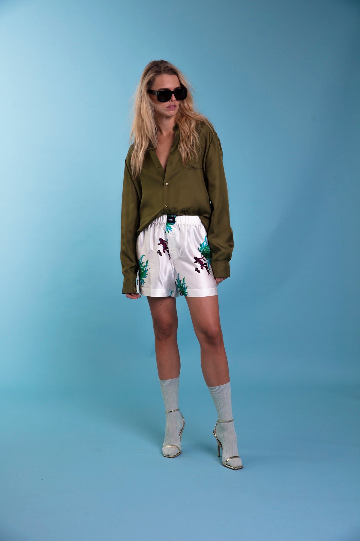 Le Weekend Silk Boxer Blue Chrysanthemum 