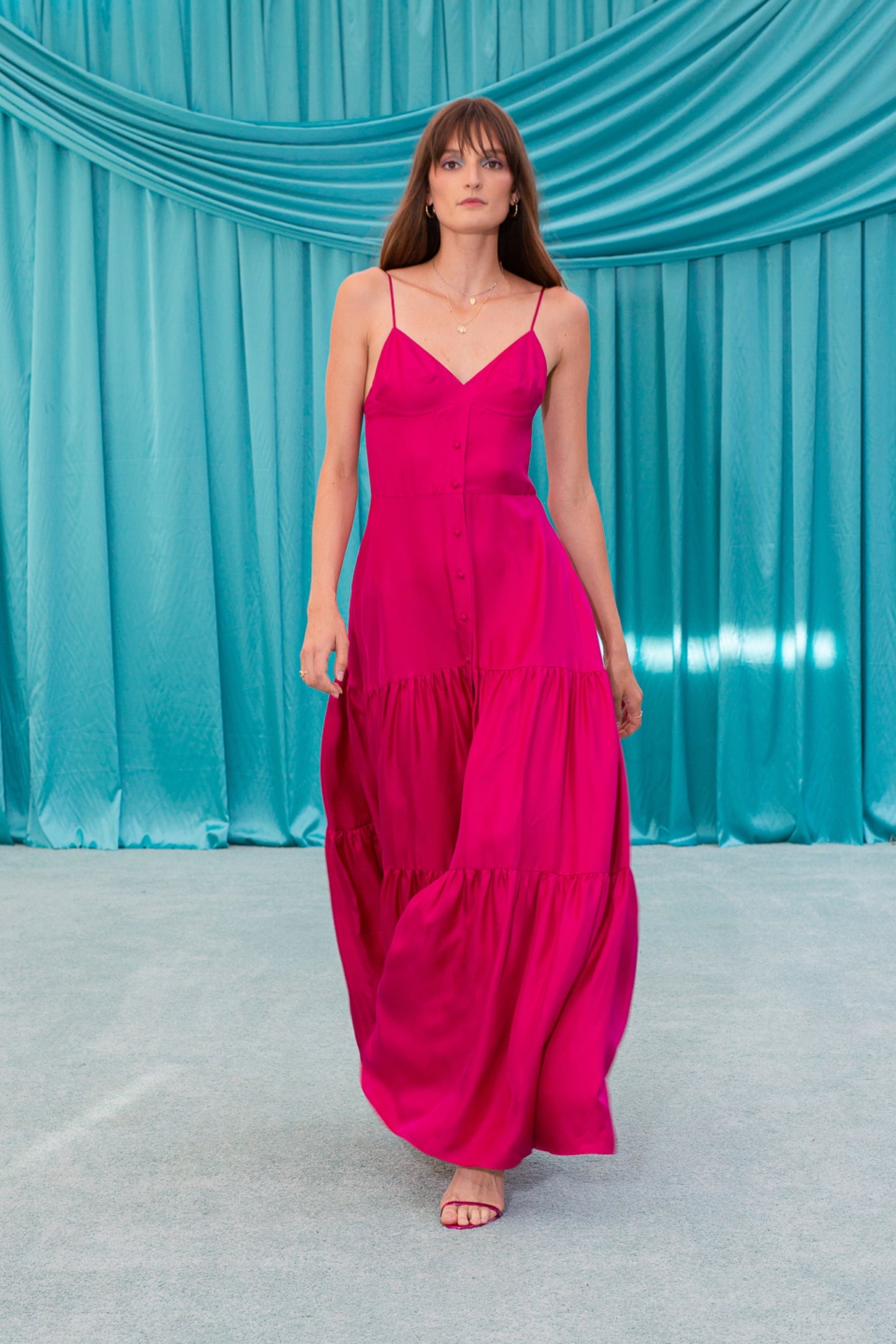 Del Rey Silk Dress Fuscia