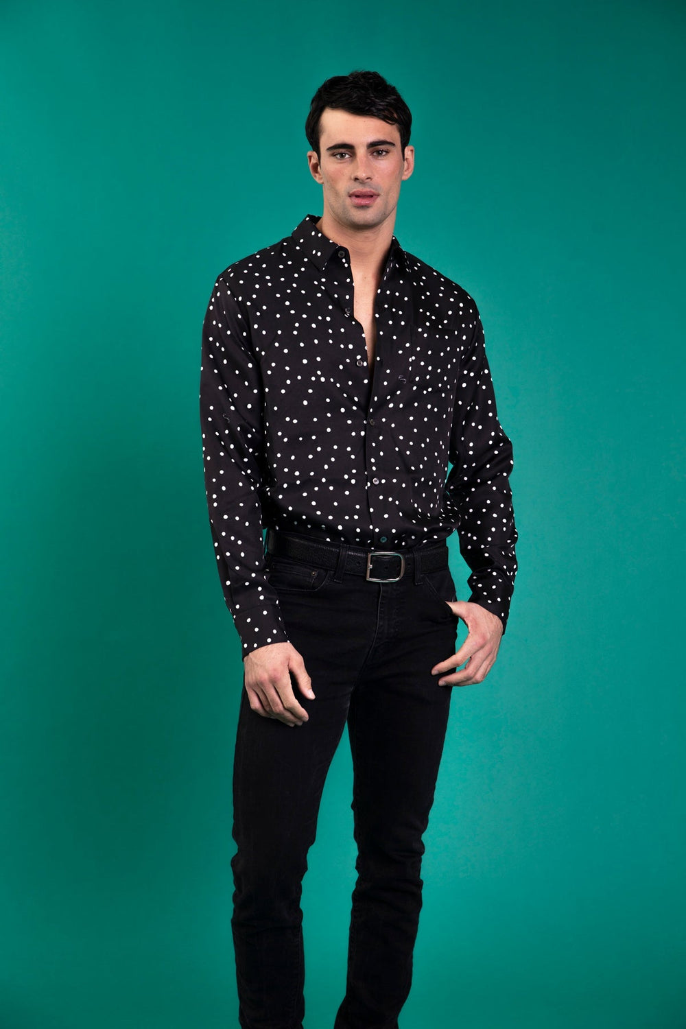Ruben Long Sleeve Silk Shirt Black Dalmatian 
