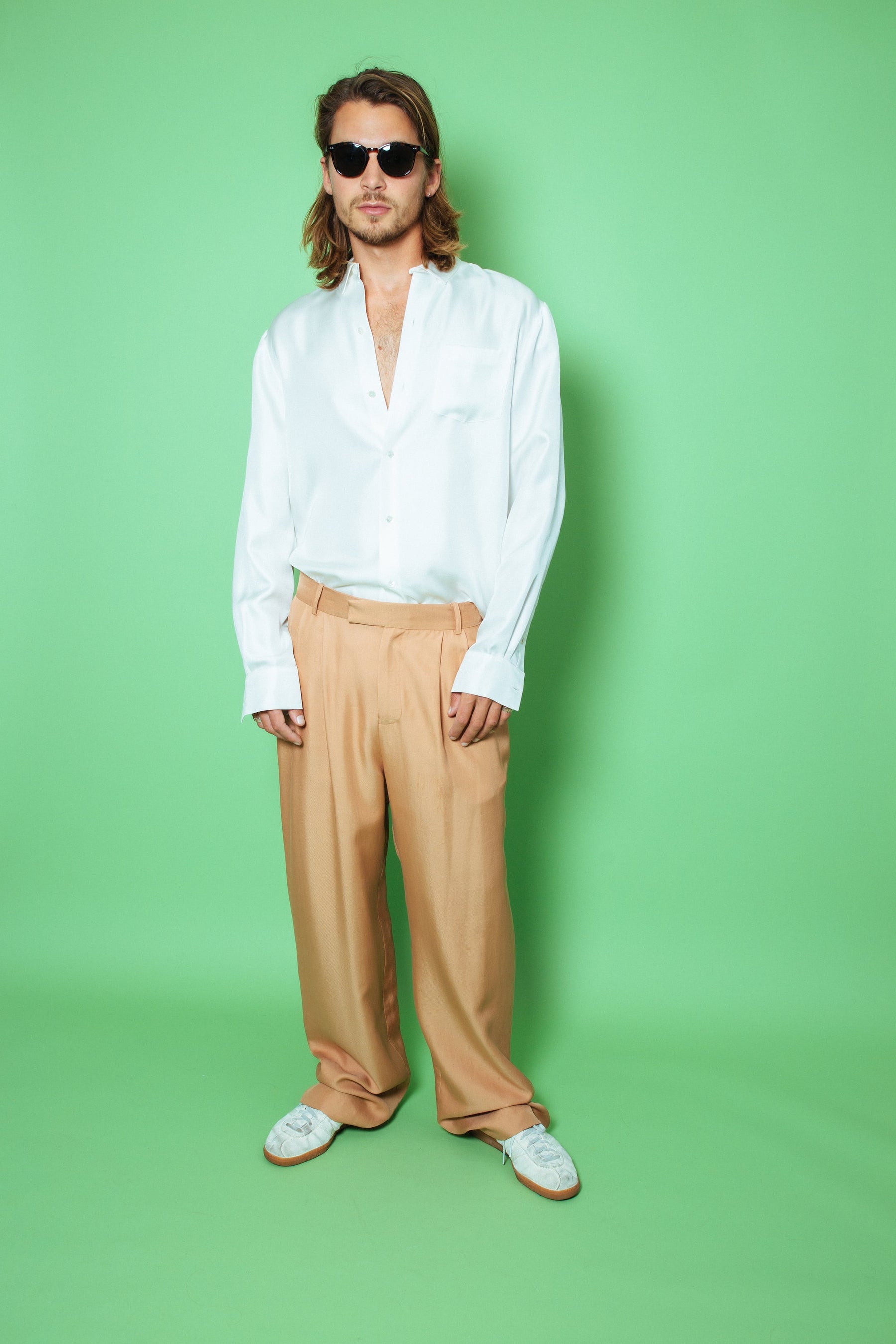 Ruben Long Sleeve Silk Shirt White 