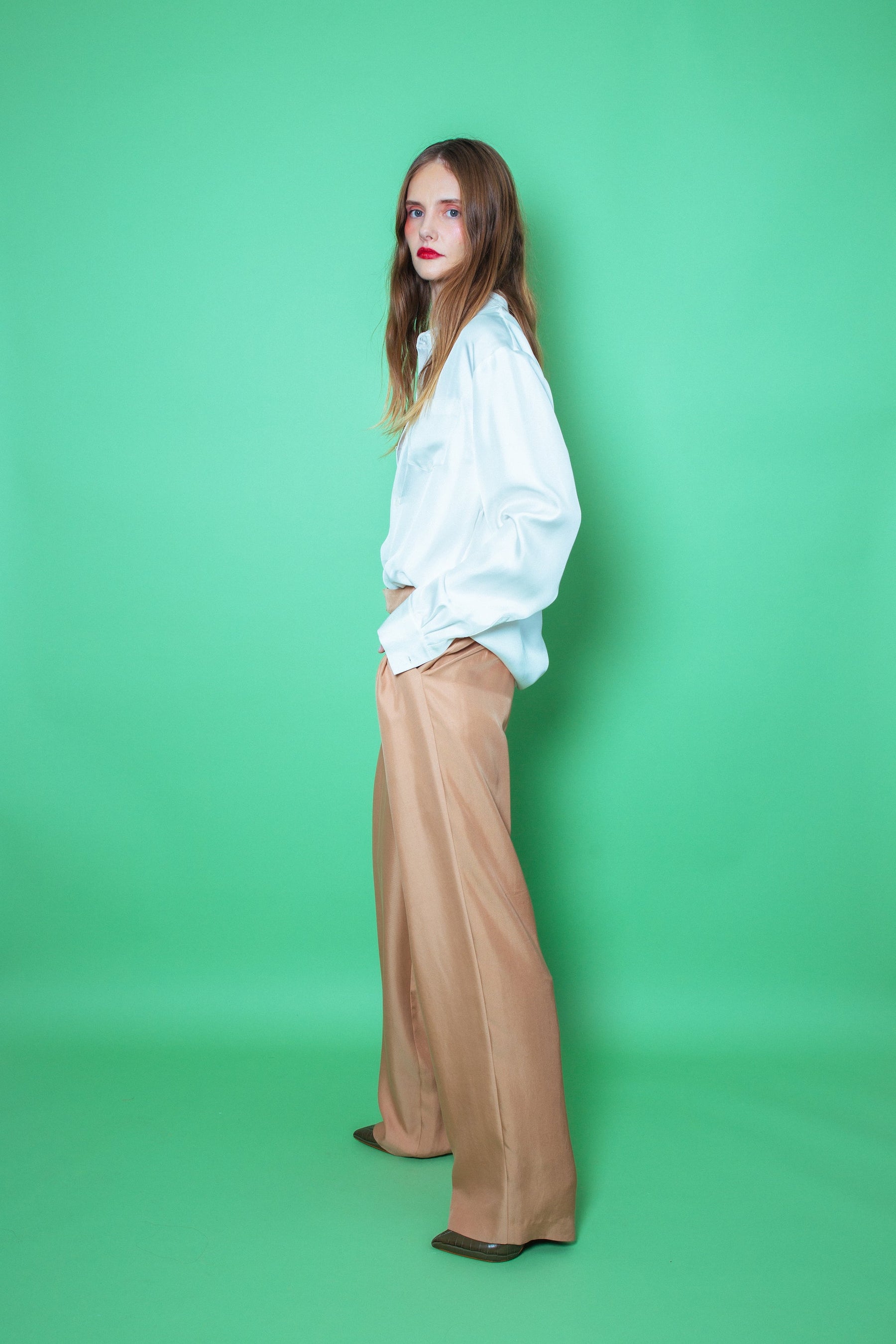 Ruben Long Sleeve Silk Shirt White 