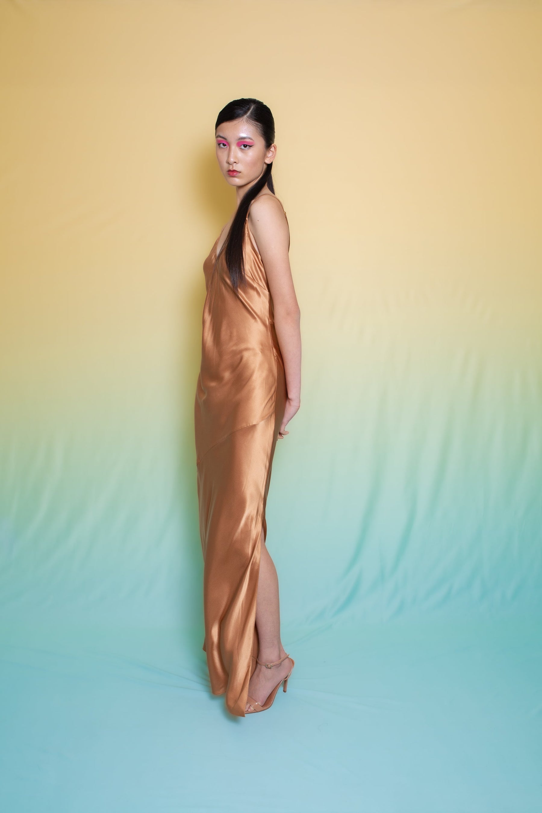 Lotus Bias Cut Silk Slip Dress Toffee