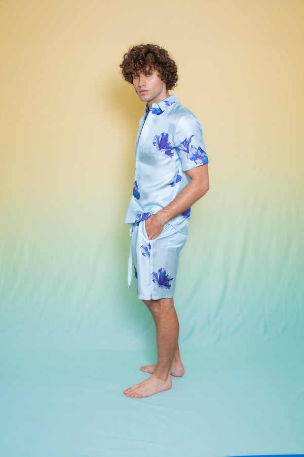 Boyfriend Silk Shirt Pale Blue Hawaii 