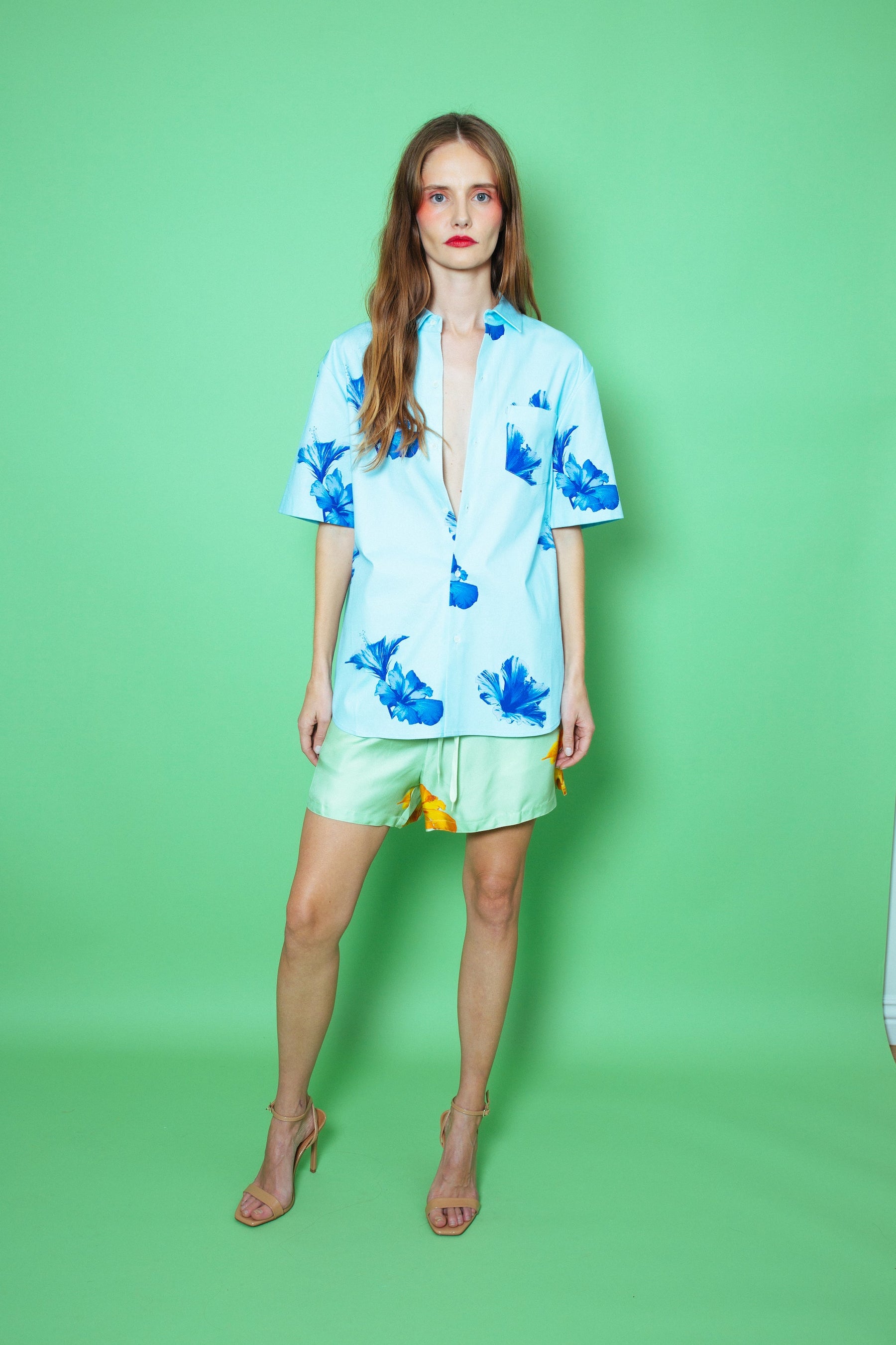 Boyfriend Silk Shirt Pale Blue Hawaii 