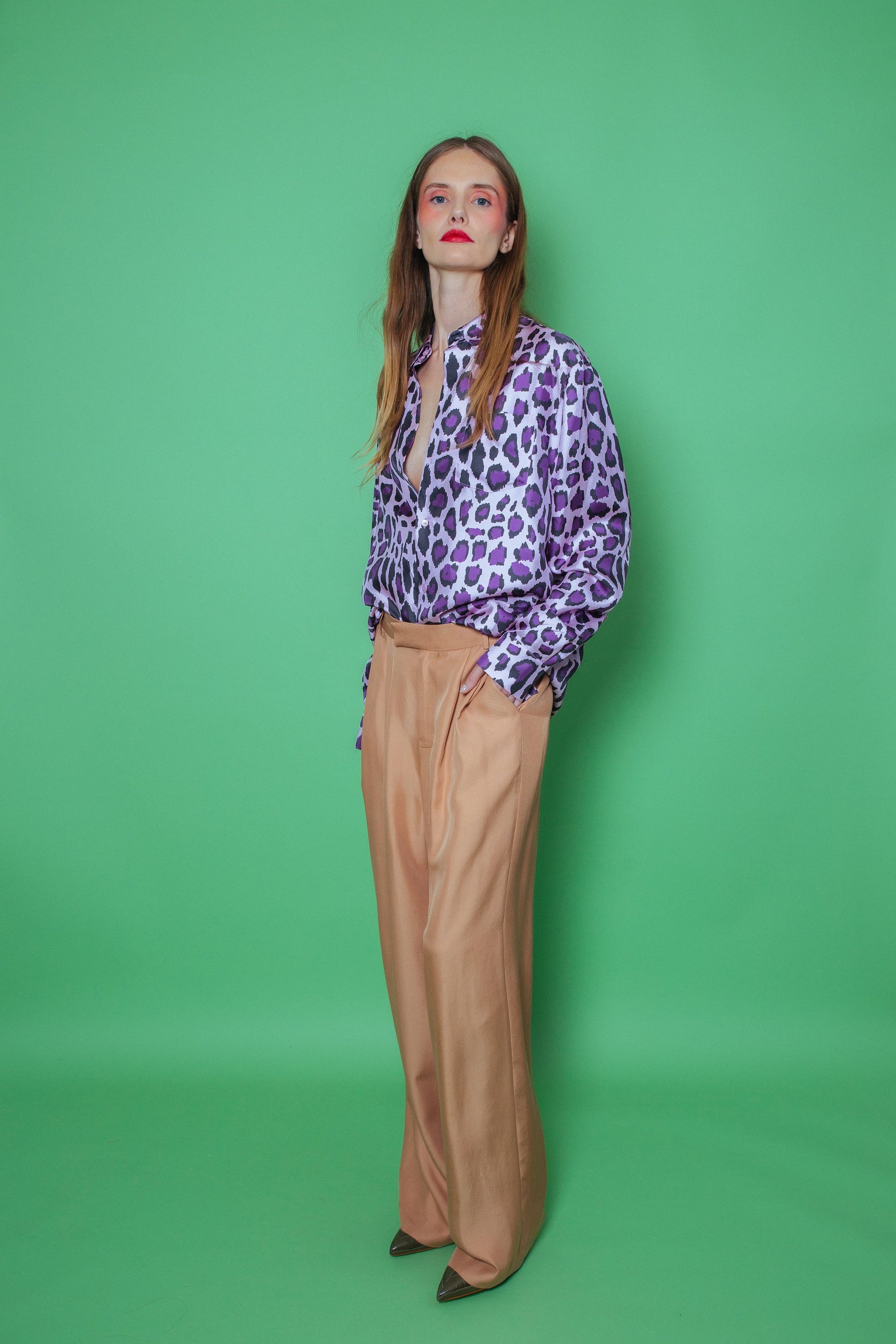 Ruben Long Sleeve Silk Shirt Violet Jaguar 