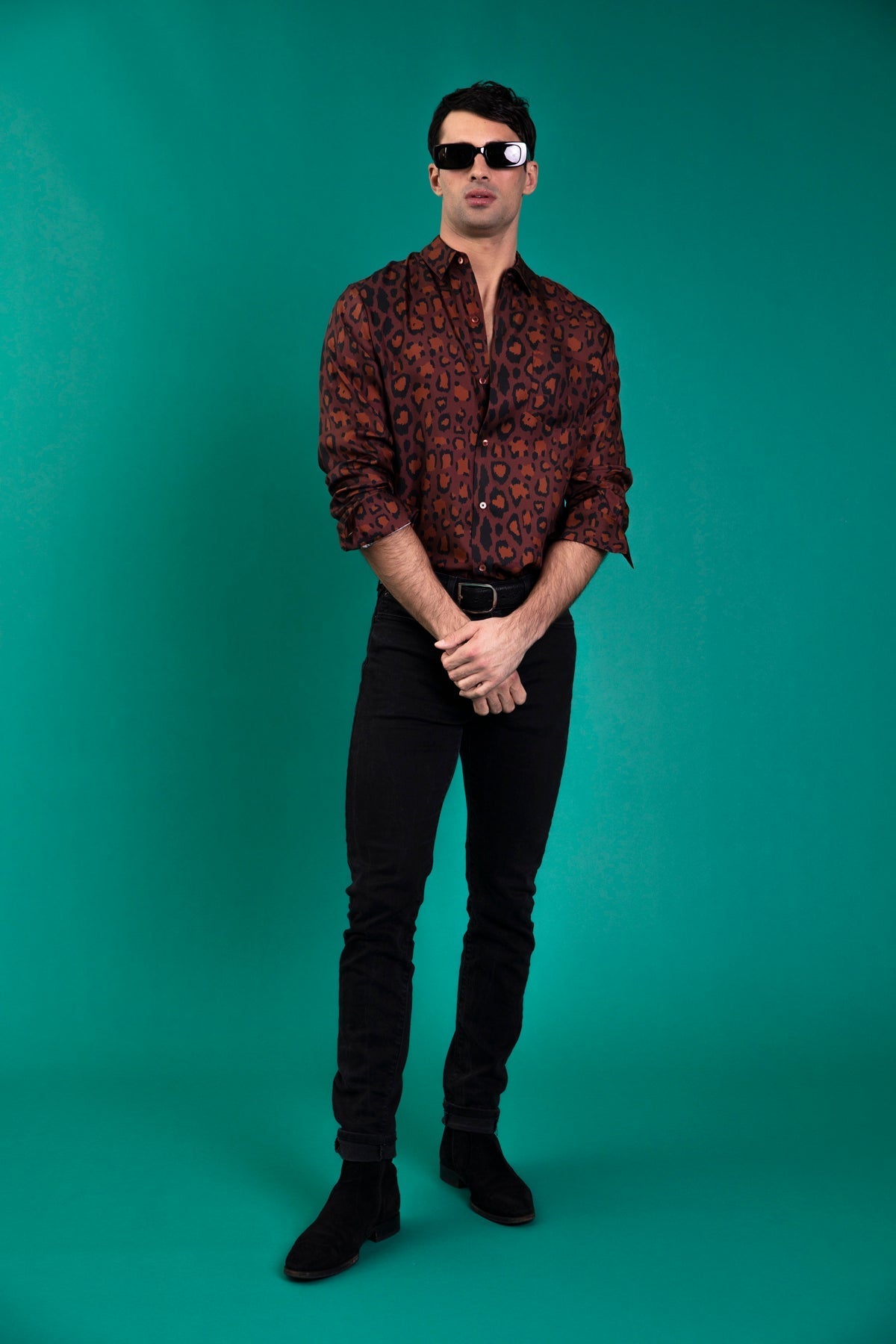 Ruben Long Sleeve Silk Shirt Chocolate Jaguar 