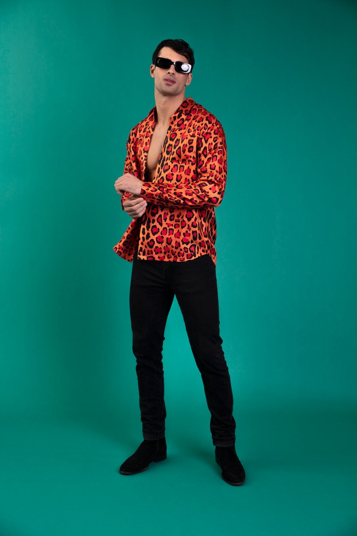 Ruben Long Sleeve Silk Shirt Red Jaguar 