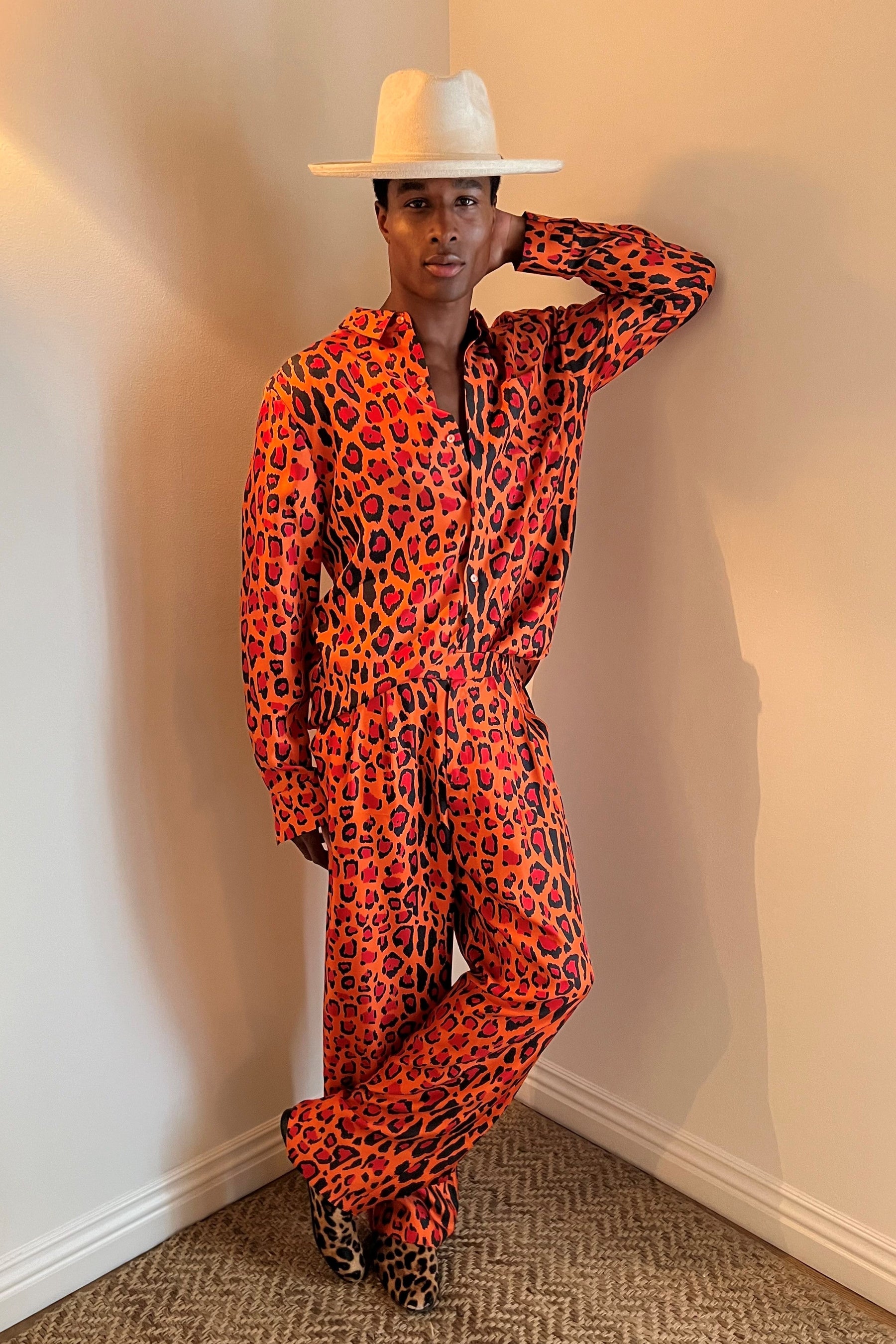 Ruben Long Sleeve Silk Shirt Red Jaguar 