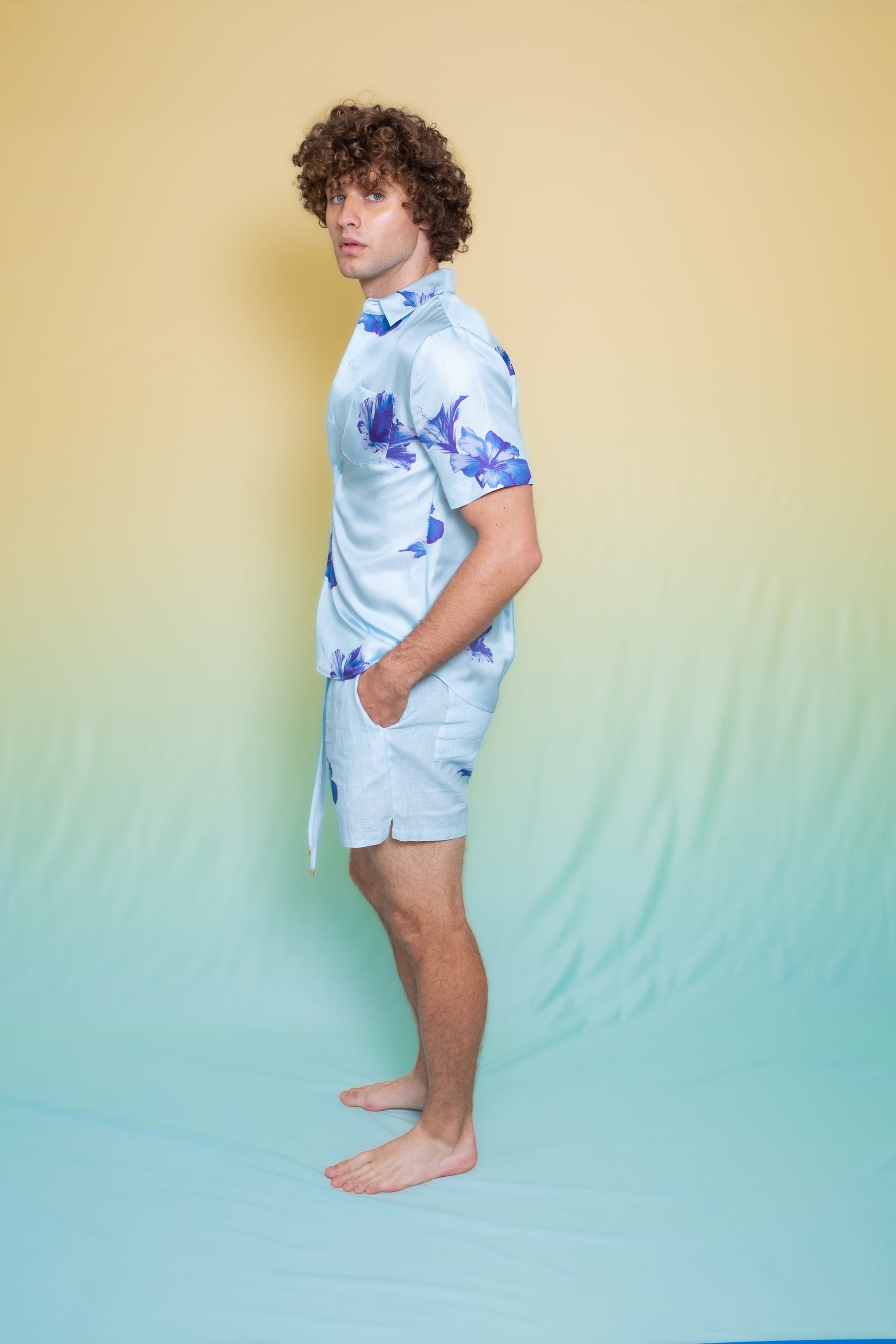 Boyfriend Silk Shirt Pale Blue Hawaii 