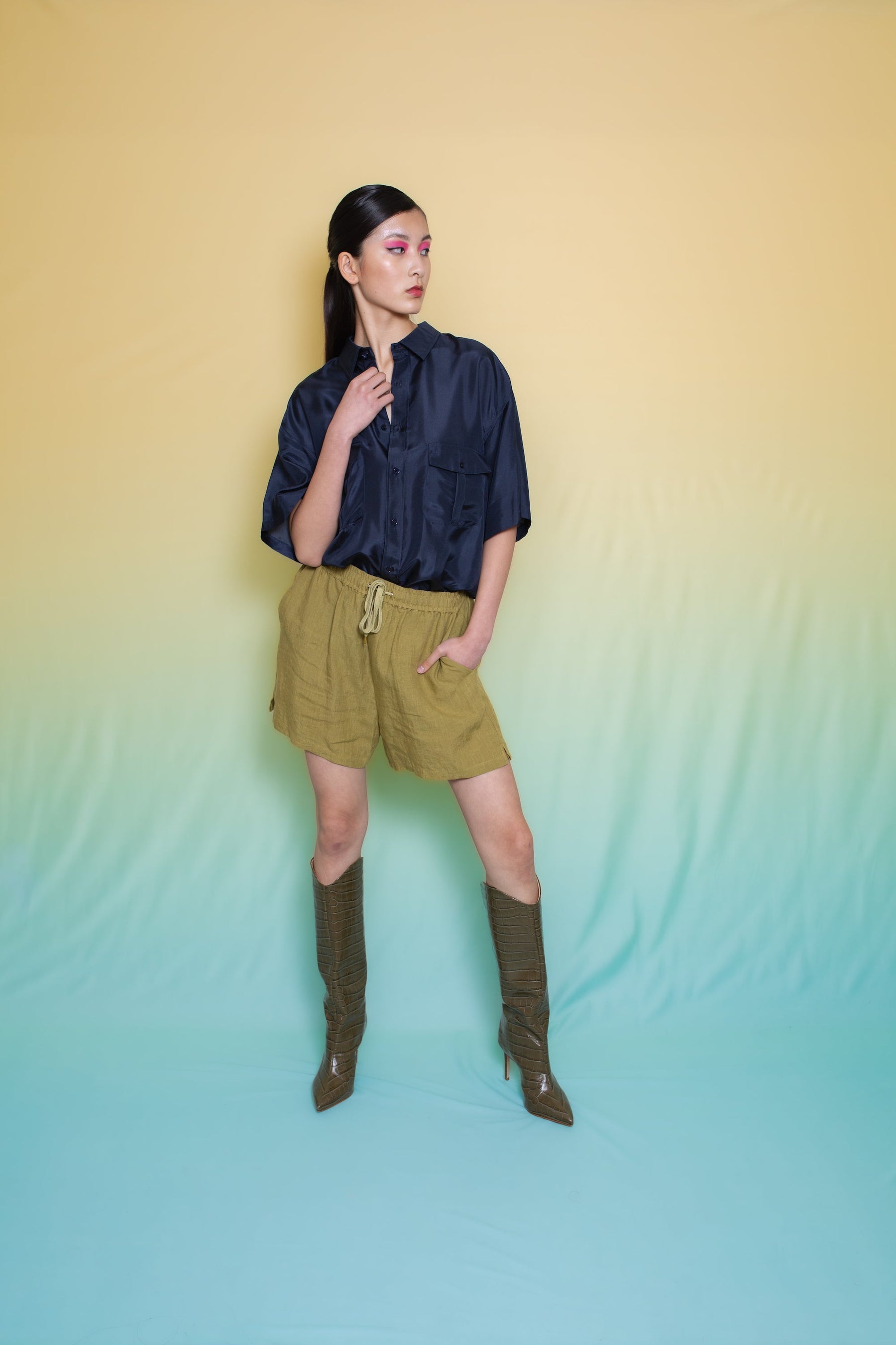 Paolo Linen Short Khaki 