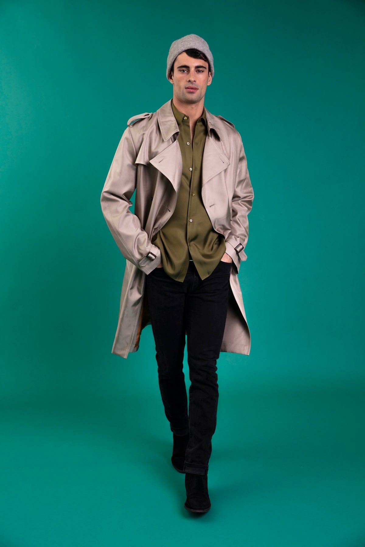 Ruben Long Sleeve Silk Shirt Khaki 