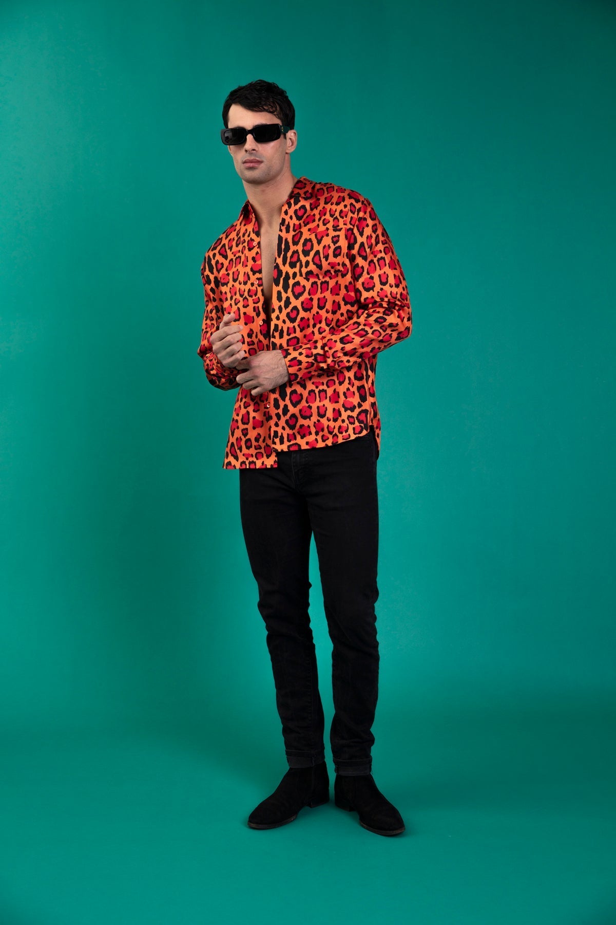 Ruben Long Sleeve Silk Shirt Red Jaguar 