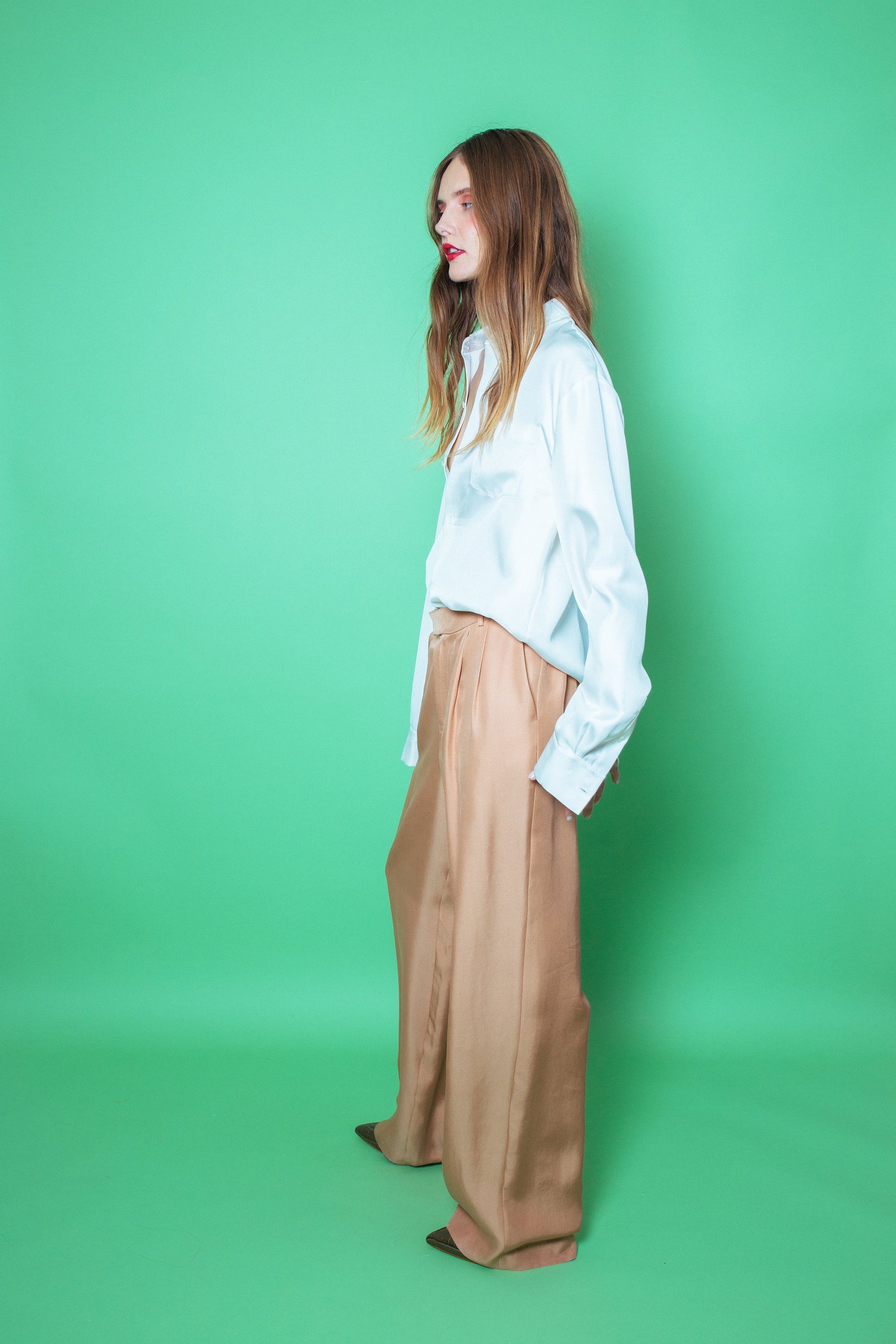 Ruben Long Sleeve Silk Shirt White 