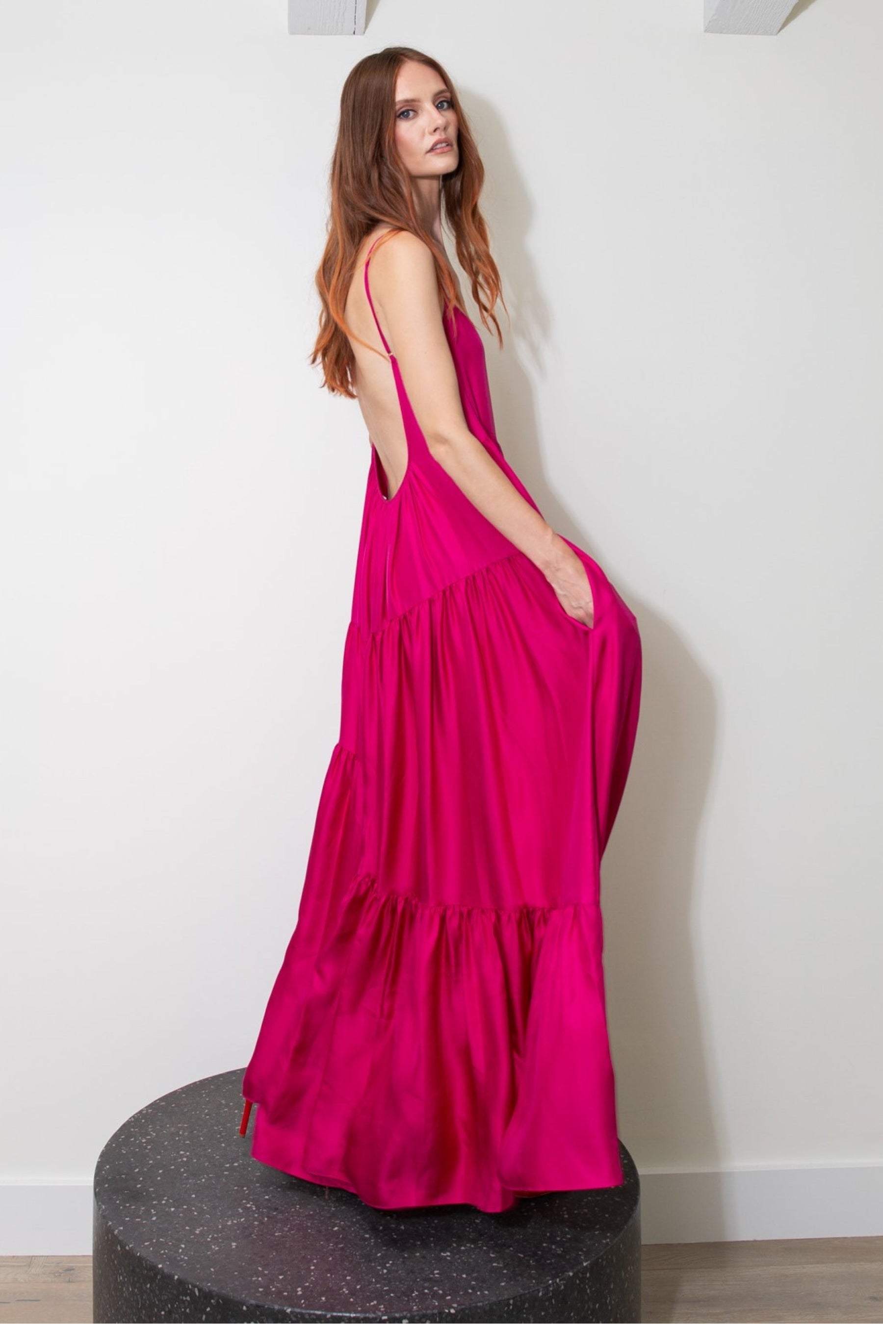 Malibu Silk Maxi Dress Fuscia