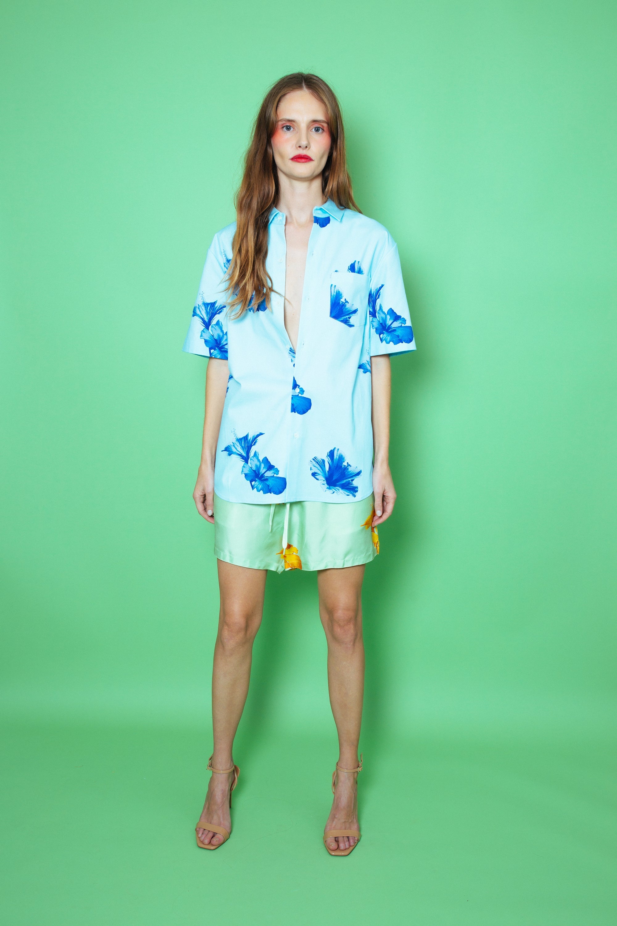 Boyfriend Cotton Shirt Pale Blue Hawaii Woman · FINNEY - A modern