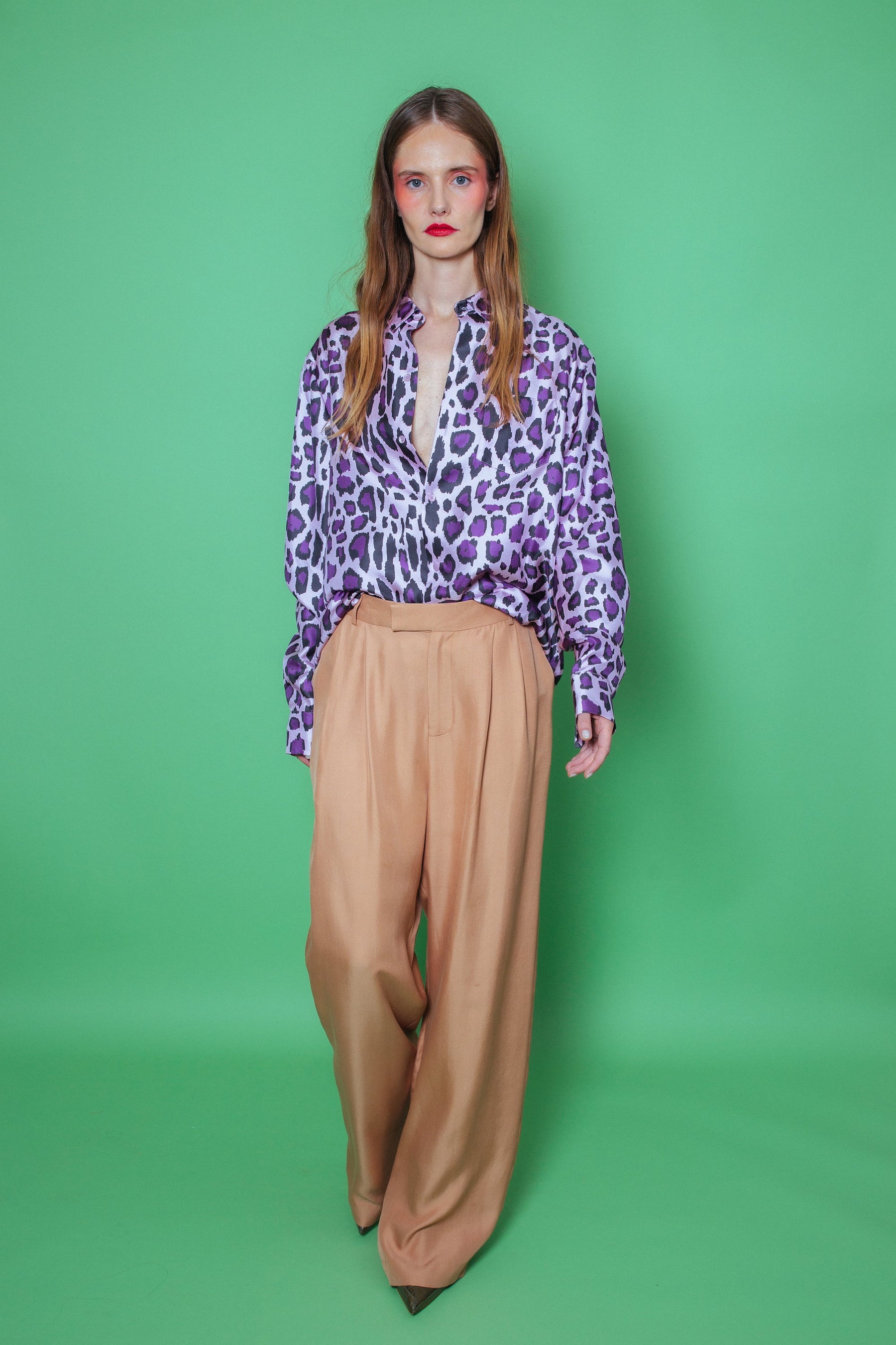 Ruben Long Sleeve Silk Shirt Violet Jaguar 